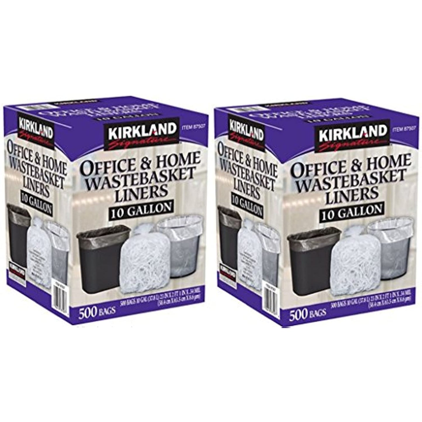 Kirkland Signature Made in USA 10 Gallon Clear Wastebasket Liner Bags for Trash Can 500 Count (2 Pack)
