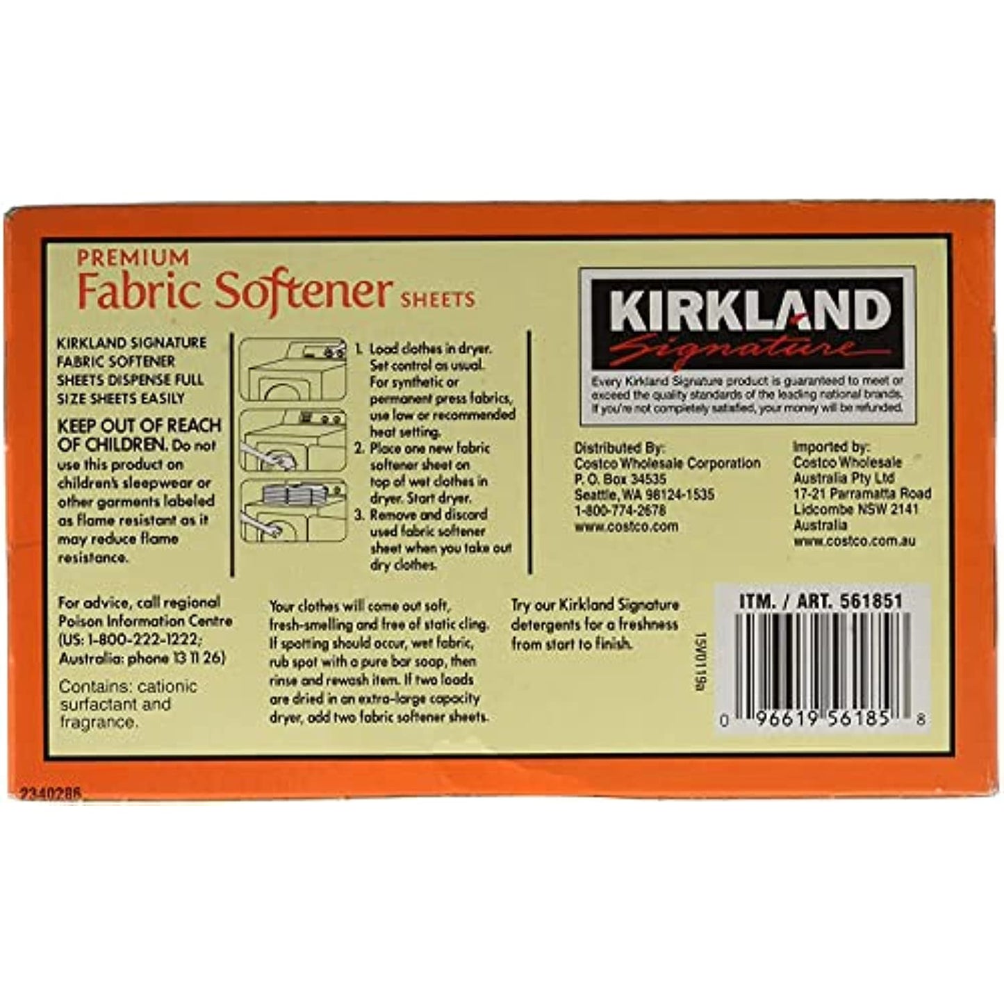 Kirkland Premium Fabric Softener Sheets, Refreshing Scent, 2 Pack, White