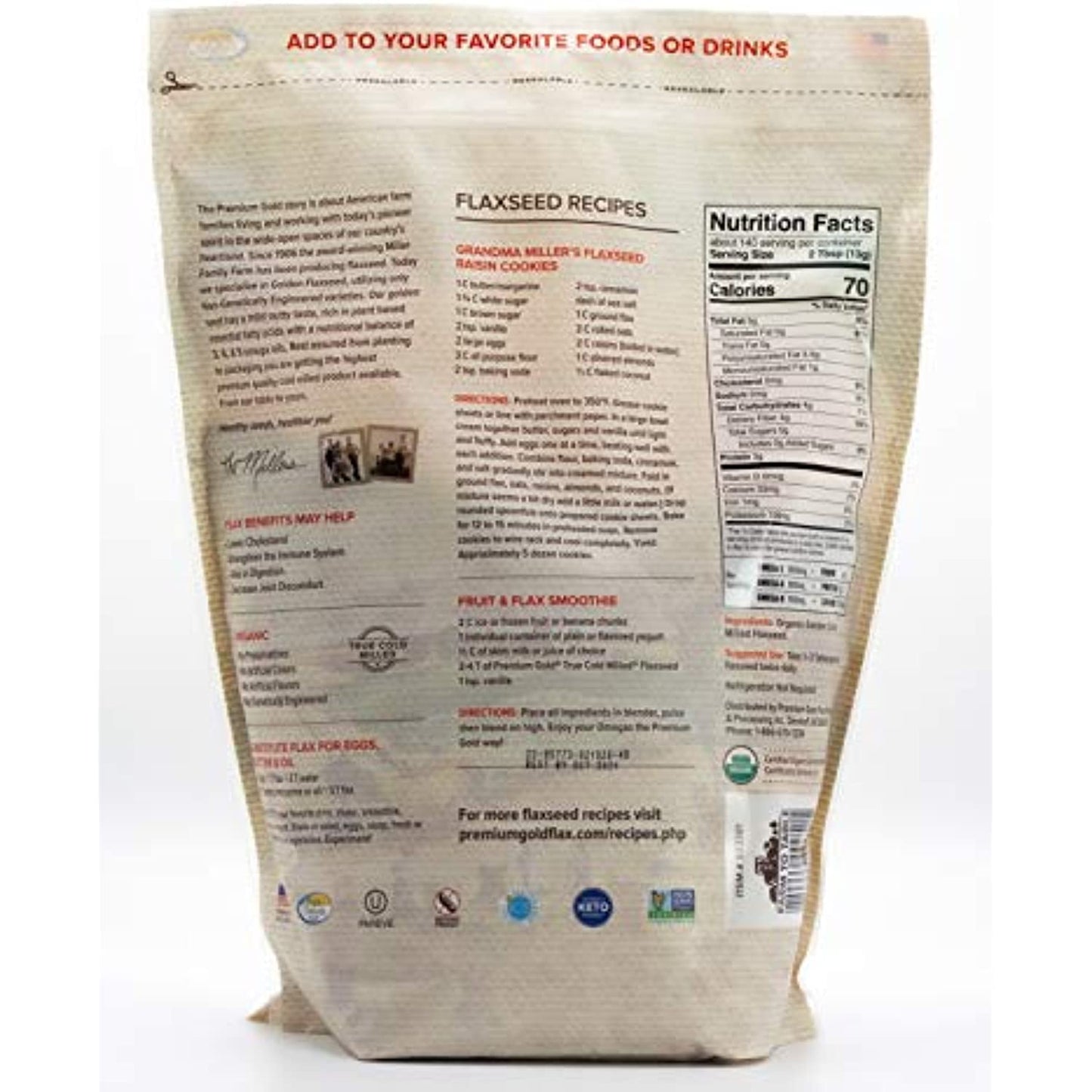 Premium Gold Organic Ground Flax Seed | High Fiber Food | Omega 3 | 4 pounds