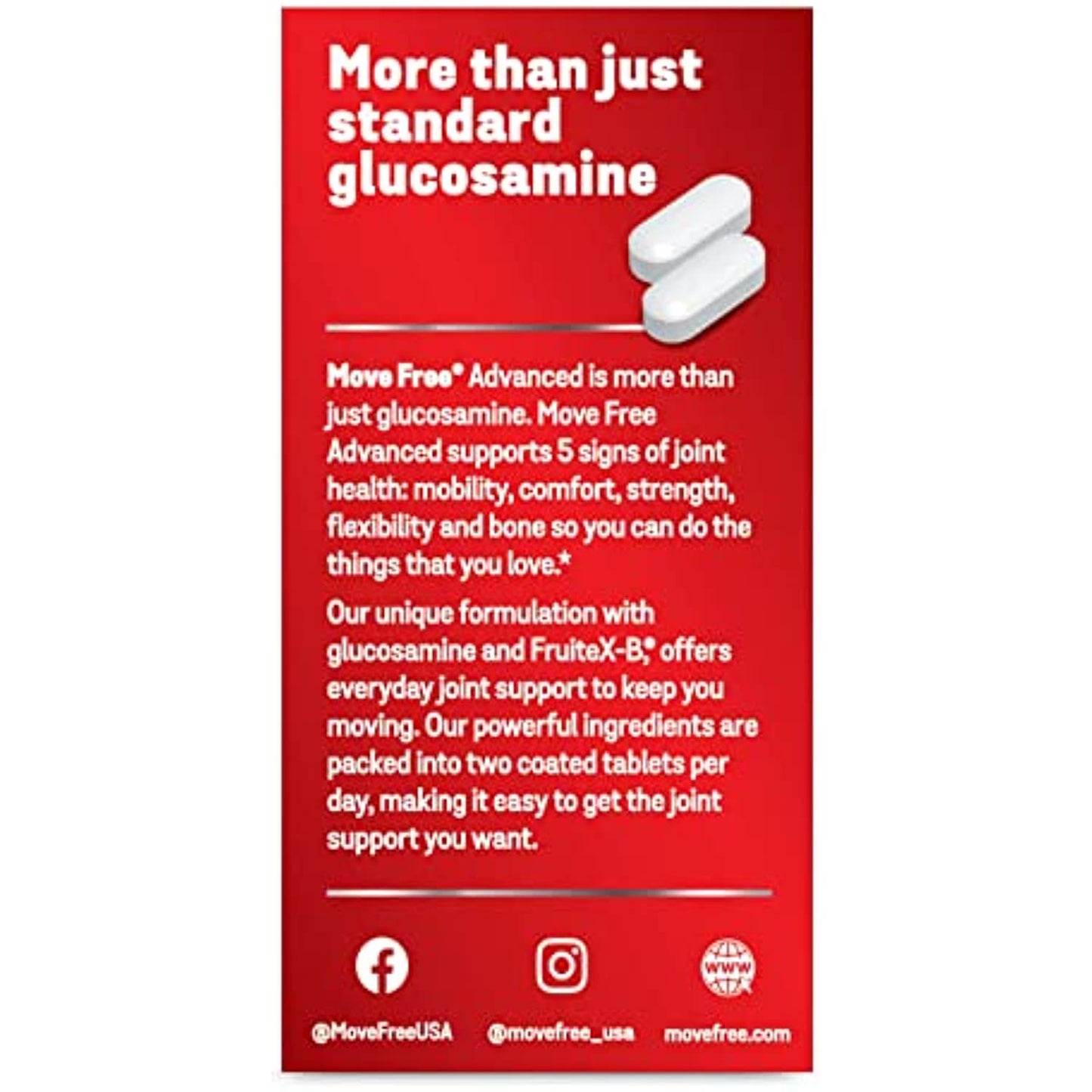 Move Free Advanced Glucosamine Chondroitin + Calcium Fructoborate Joint Support Supplement, Supports Mobility Comfort Strength Flexibility & Bone - 200 Tablets (100 servings)*