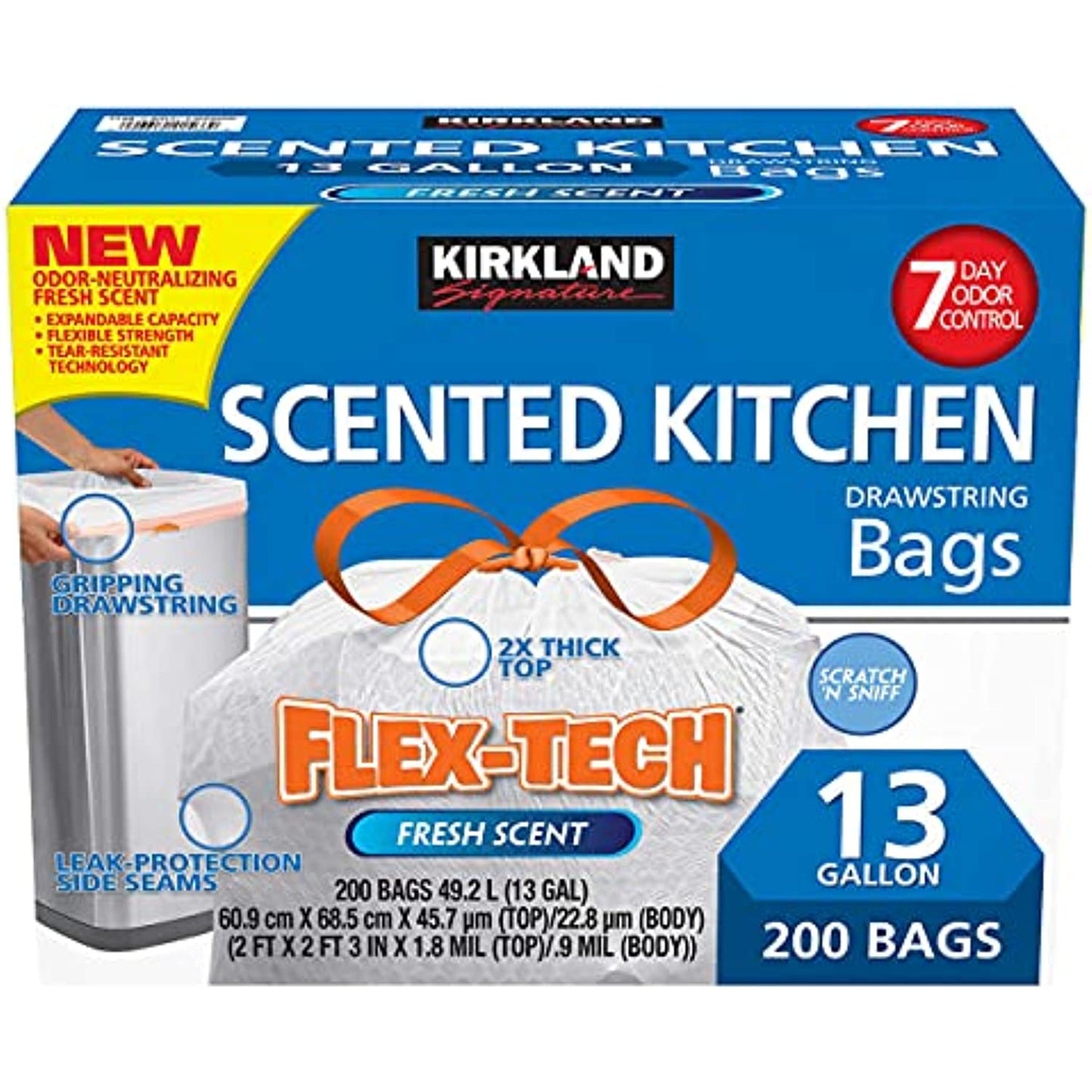 Kirkland Signature Flex-Tech 13-Gallon Scented Kitchen Trash Bags, 200-count