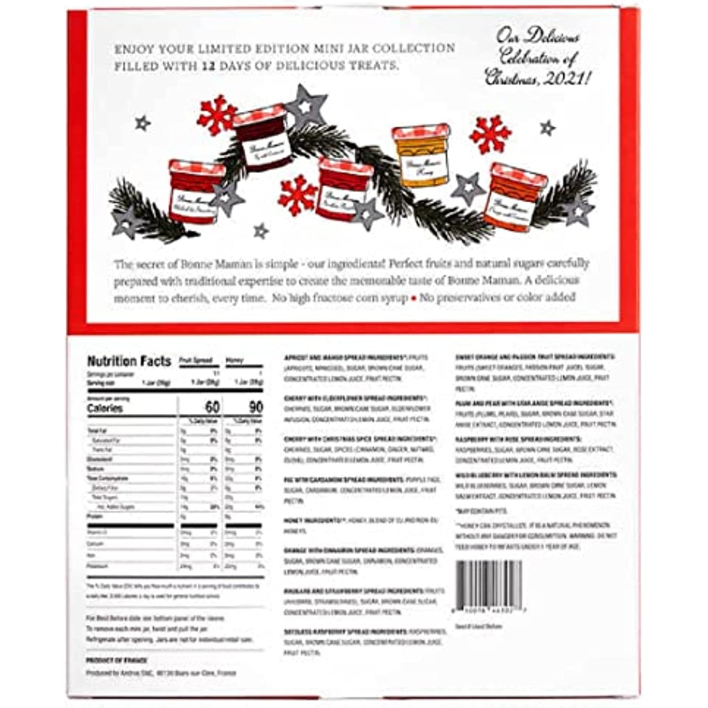 Bonne Maman 12 Days of Christmas Spread and Honey Gift Set - 12 Limited Edition Mini Spreads & Honey