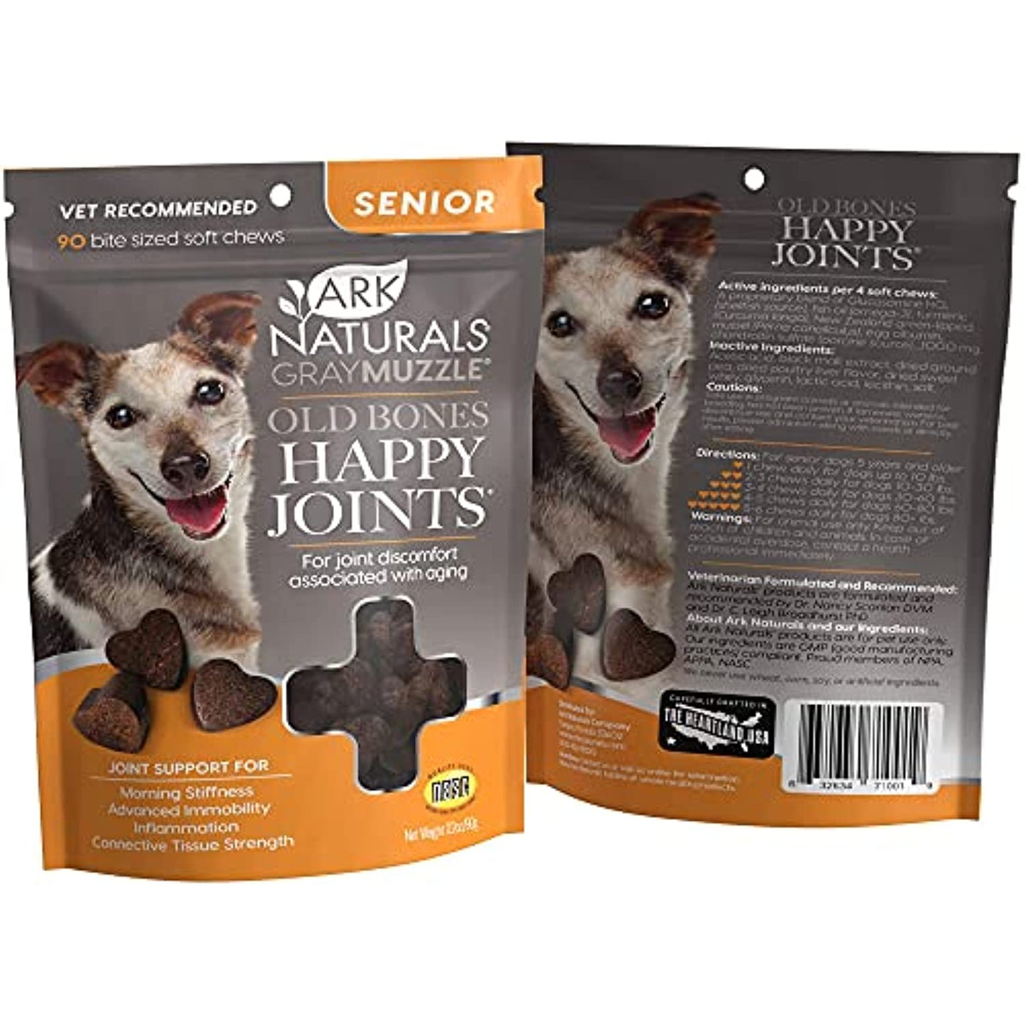 ARK NATURALS Gray Muzzle Old Dogs! Happy Joints! Vet Recommended to Support Cartilage and Joint Function, Glucosamine, 90 Soft Chews