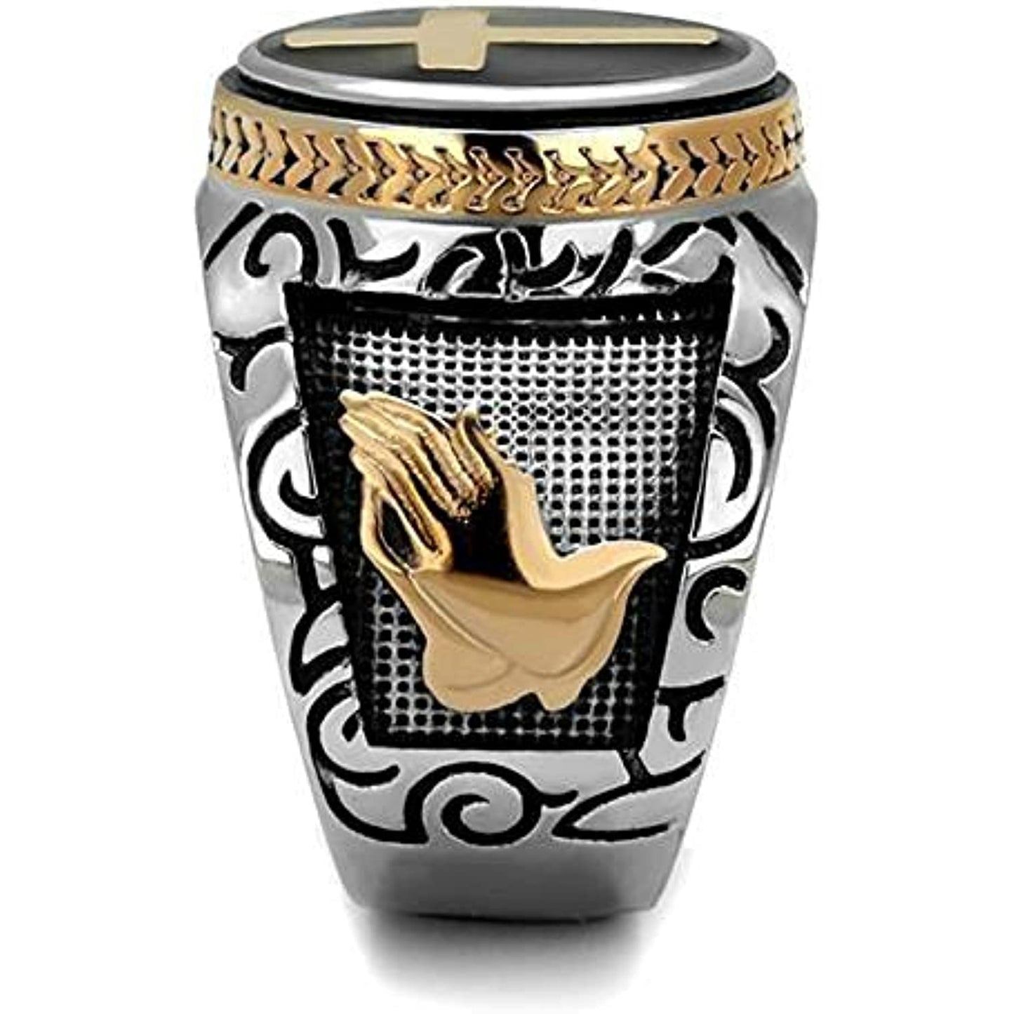 Reliable and Fast Men's Black & Silver Stainless Steel Christian HOLY Cross Ring Size 8-14 (14)