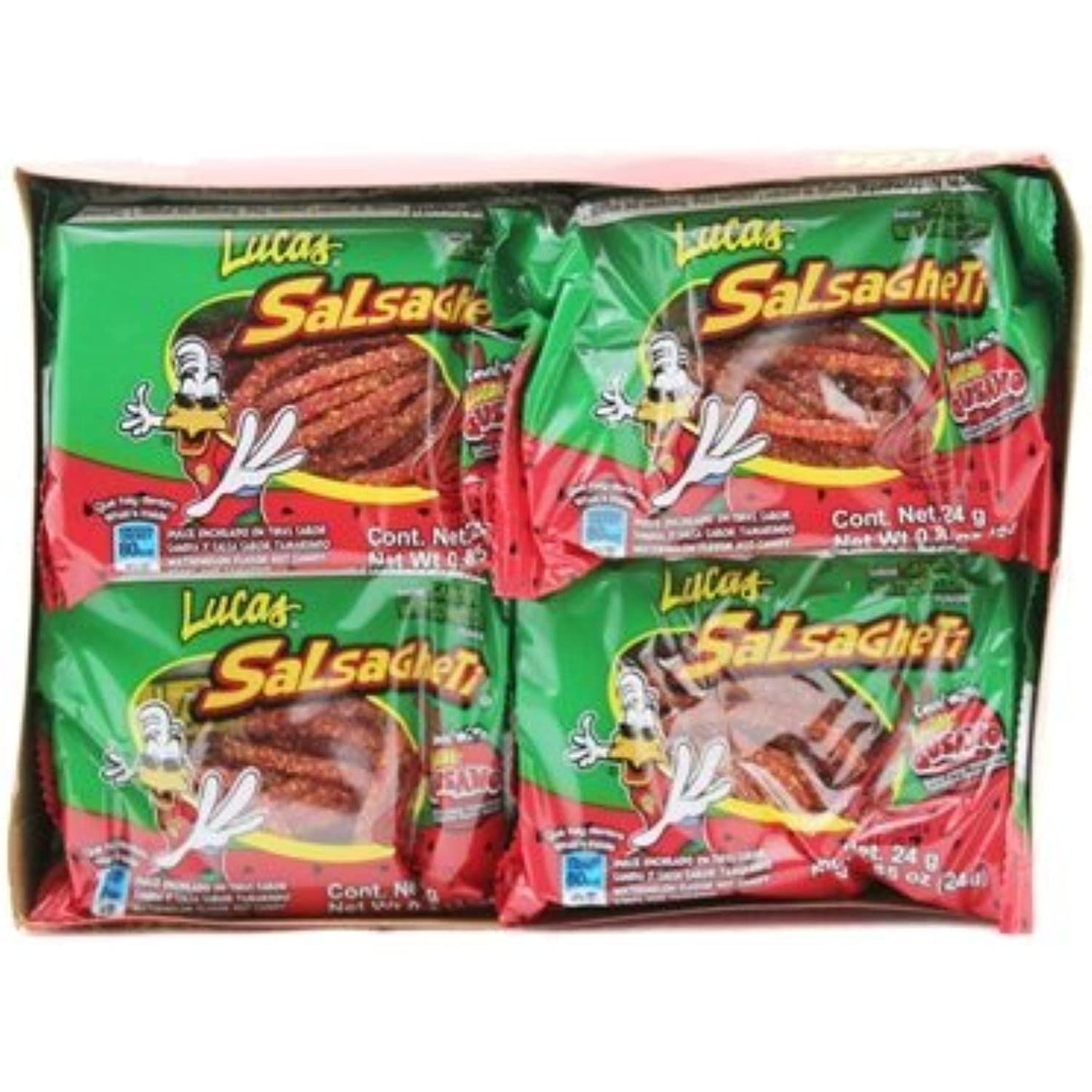 Lucas Salsagheti Watermelon Flavor with Gusanos Tamarind Flavor Sauce, 0.85 oz, 24 package box