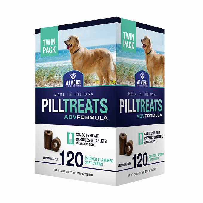 120 Count - VetIQ Chicken Flavor Pill Treats Soft Chews - Health & Wellness Supplements for Dogs - Vet Works