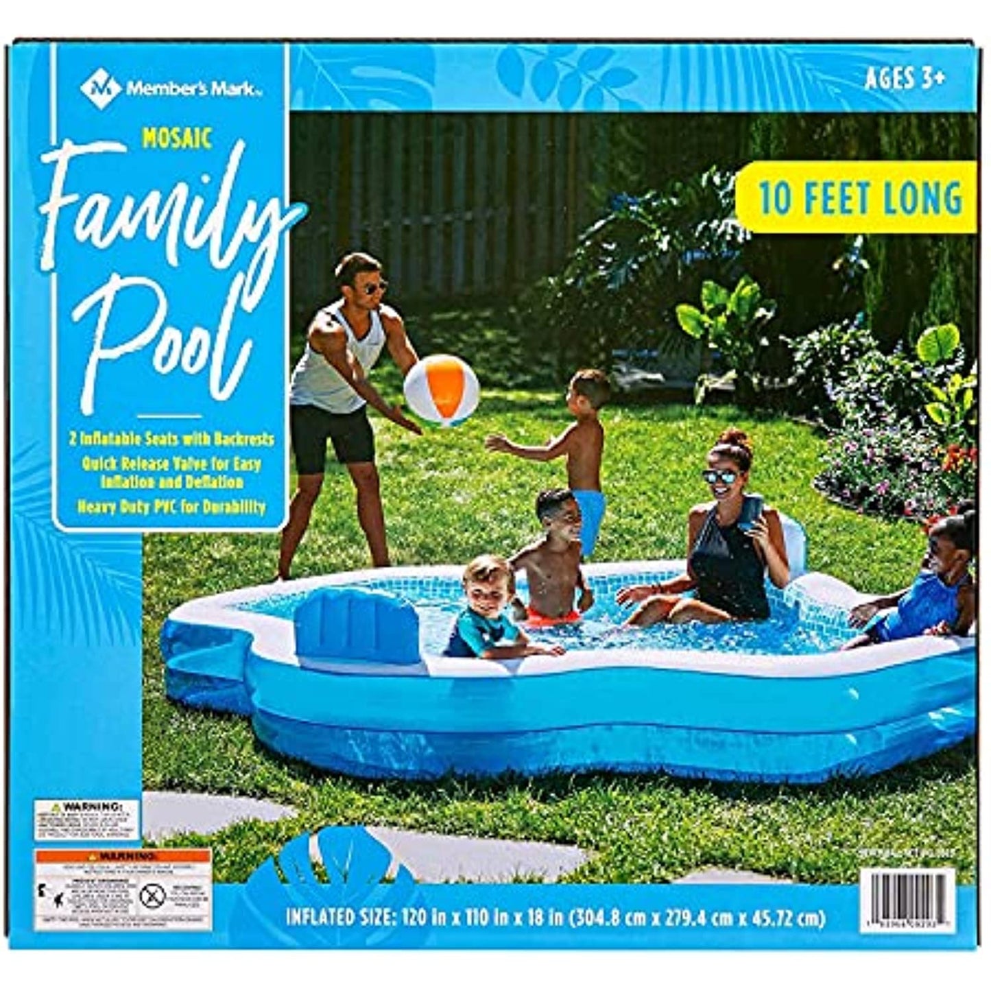 Members Mark Elegant Family Pool 10 Feet Long 2 Inflatable Seats with Backrests. New Version