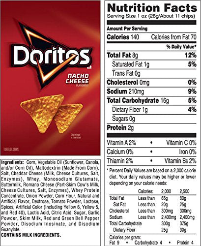 Doritos Nacho Cheese Flavored Tortilla Chips, 1 Oz Bags (50Count)