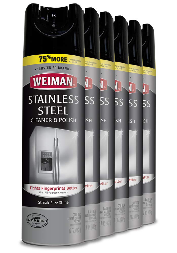 Weiman Stainless Steel Cleaner and Polish - 17 Ounce (6 Pack) - Protects Appliances from Fingerprints and Leaves a Streak-less Shine for Refrigerator Dishwasher Oven Grill