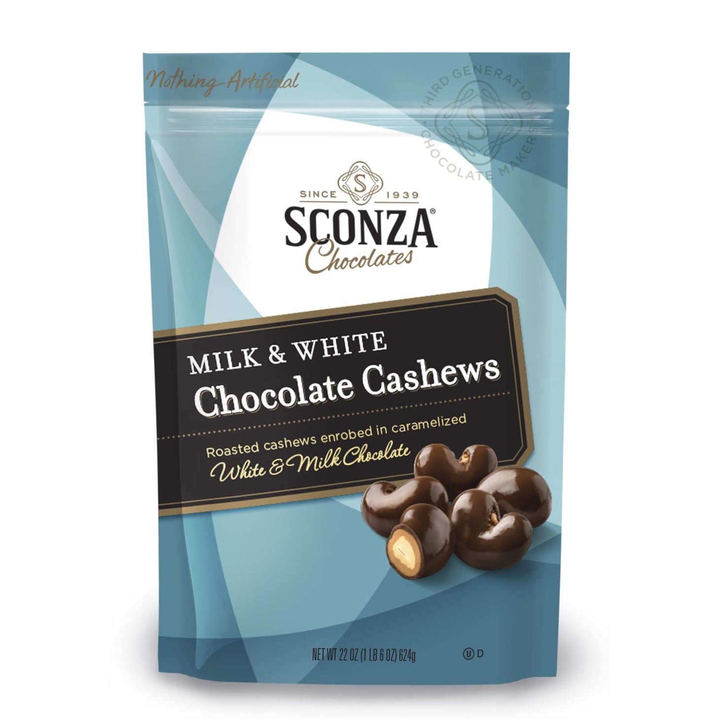 Sconza Chocolates Milk & White Chocolate Cashews 22OZ