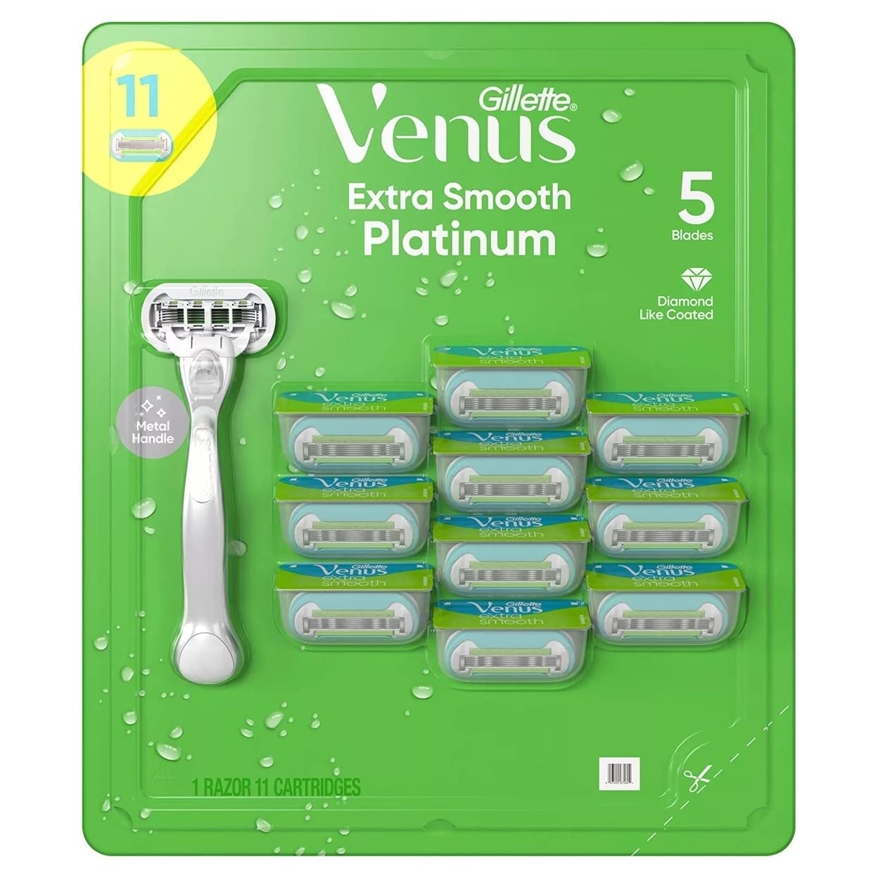 Venus Platinum Extra Smooth Metal Handle Women's Razor, 1 Handle + 11 Refills