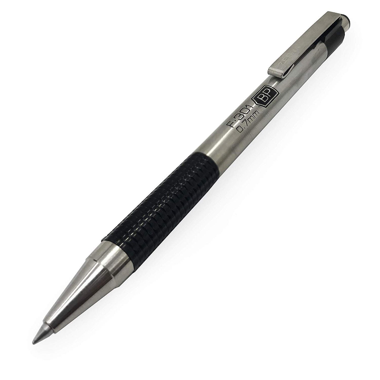 ZEBRA F-301 Ballpoint Retractable Pen, Black Ink, Fine Point Tip, 9 Pens per Pack Refillable Pens with Refill 0.7 mm Stainless Steel