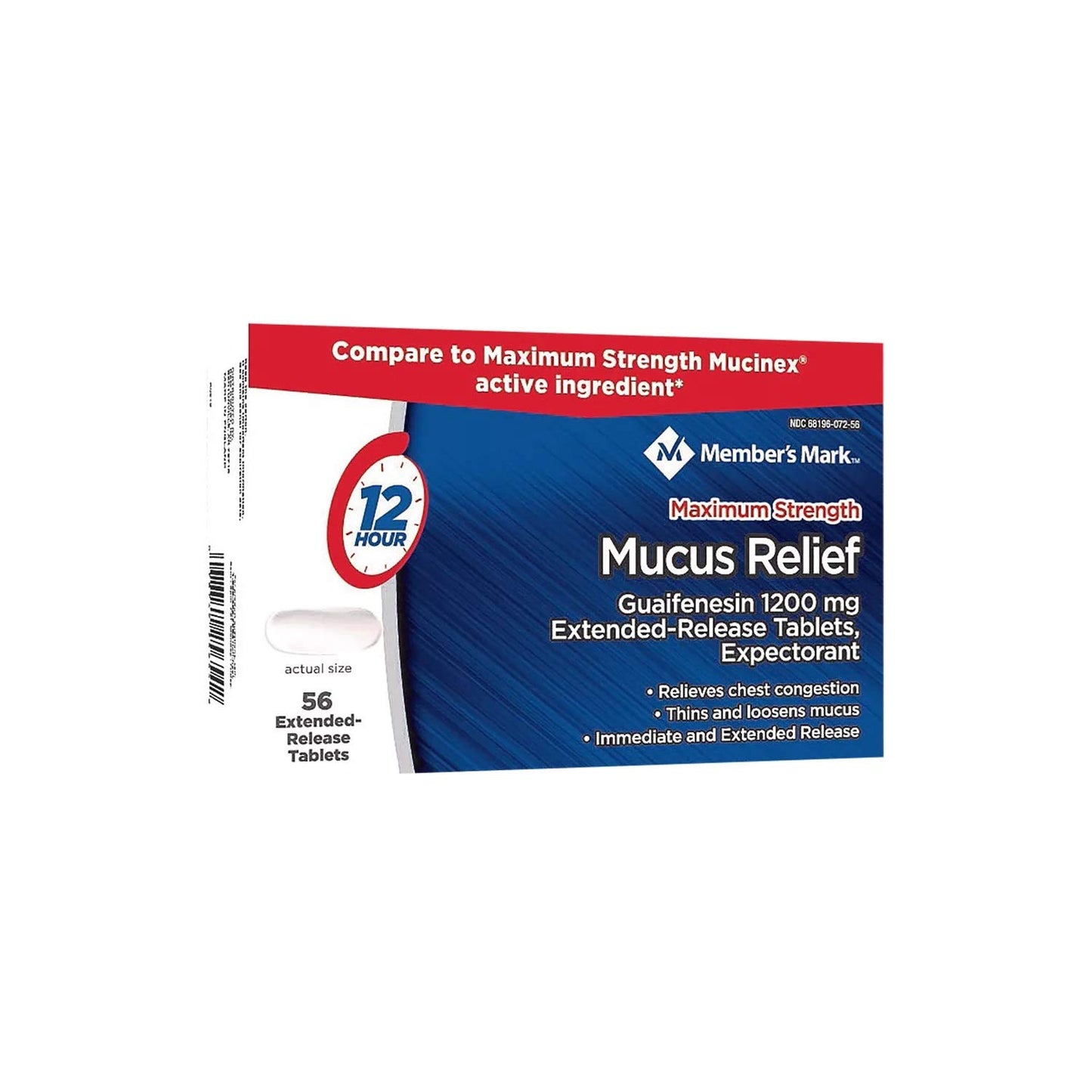 Member's Mark Mucus Relief Maximum Strength Guaifenesin 1200mg, 56 Tablets