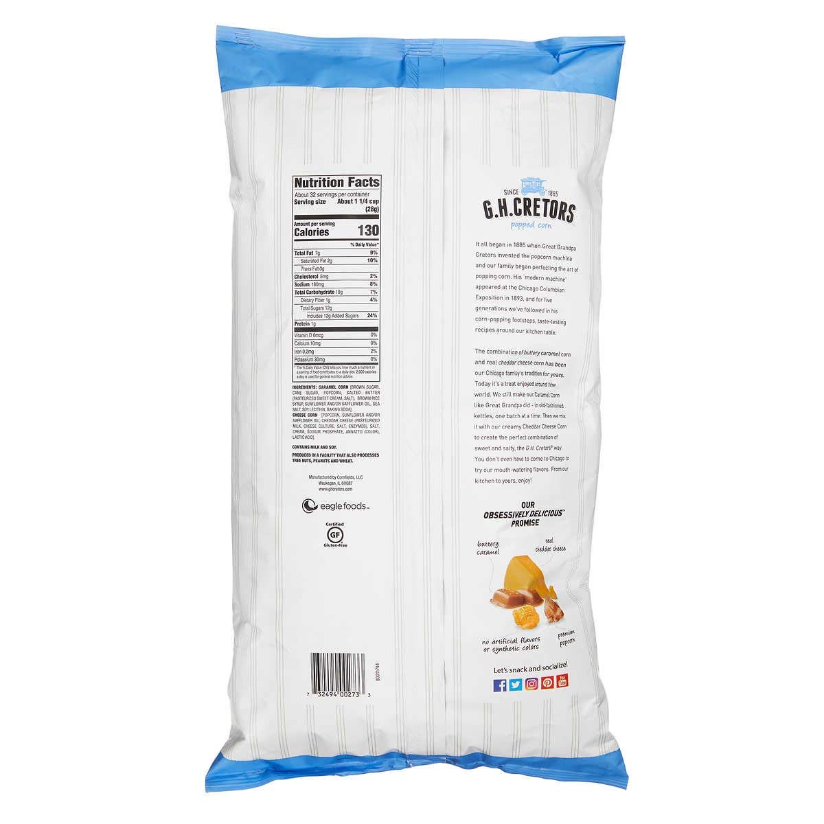 New Size G H Cretors Popped Corn The Mix Chicago Style 2 pack (32 oz per bag) Caramel Corn & Cheddar Cheese