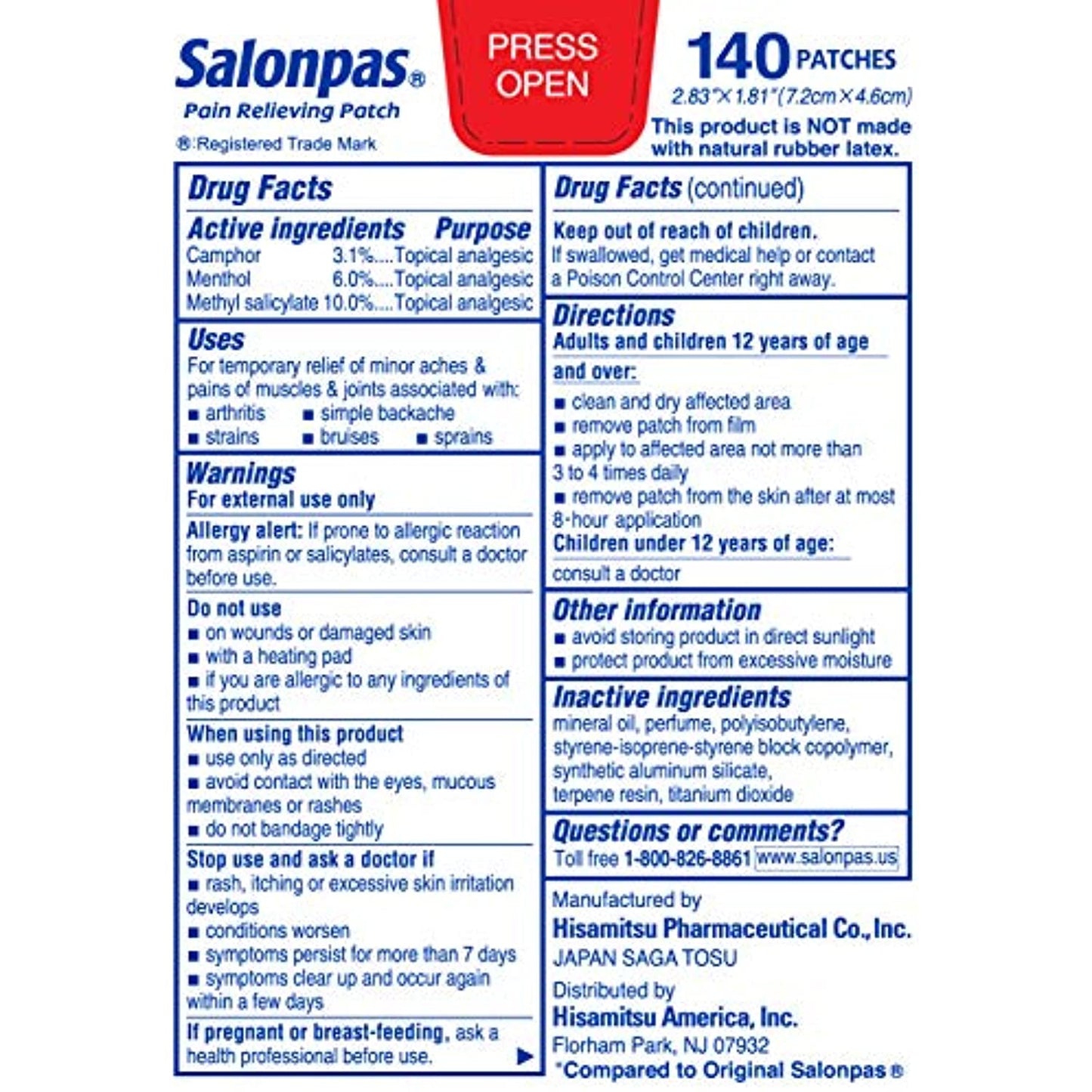 Salonpas Pain Relieving Patch -2 Pack (140 Patches)