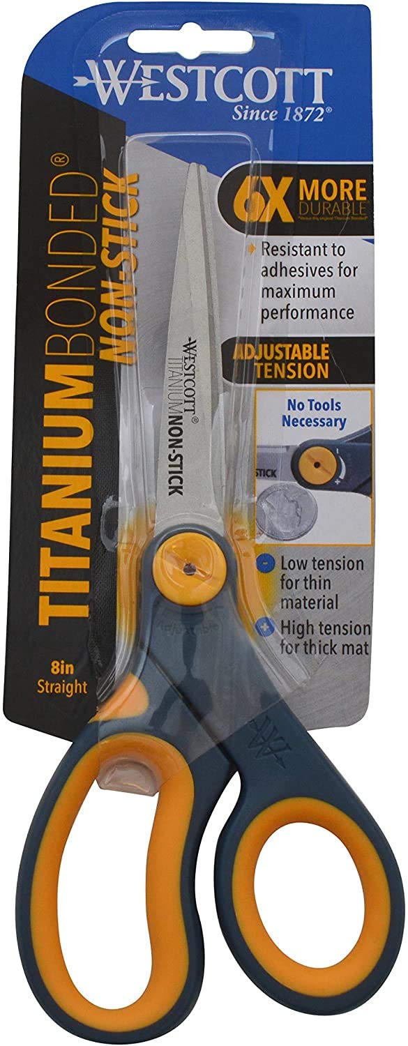 Westcott 8" Titanium-Bonded Non-Stick Scissors For Office & Home, Gray/Yellow, 3 Pack (15454)