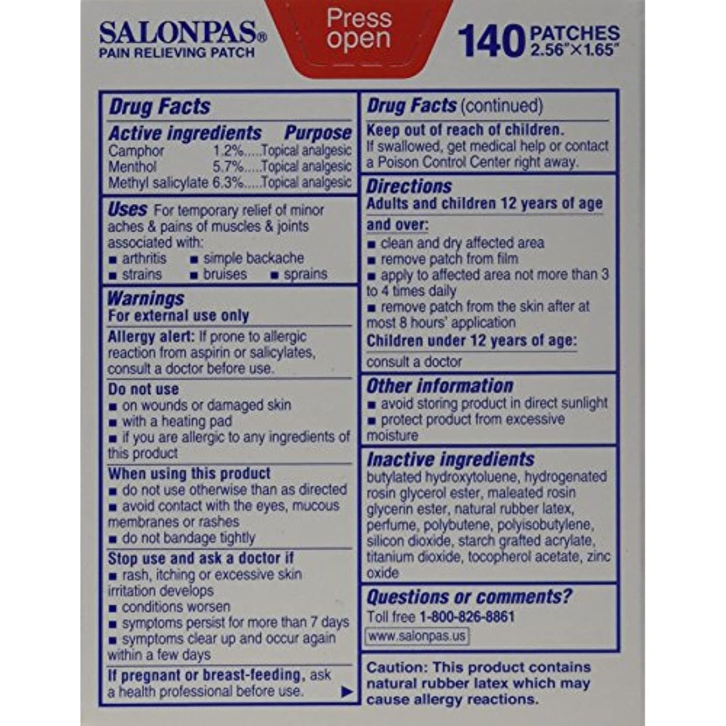 Salonpas Pain Relieving Patch - 140 Count (Two Packages each of 140 Patches)
