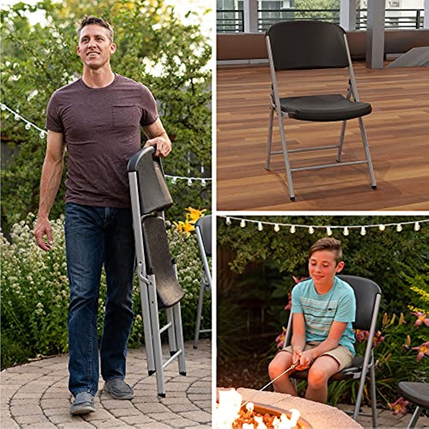 LIFETIME Commercial Grade Folding Chairs, 4 Pack, Black/Silver