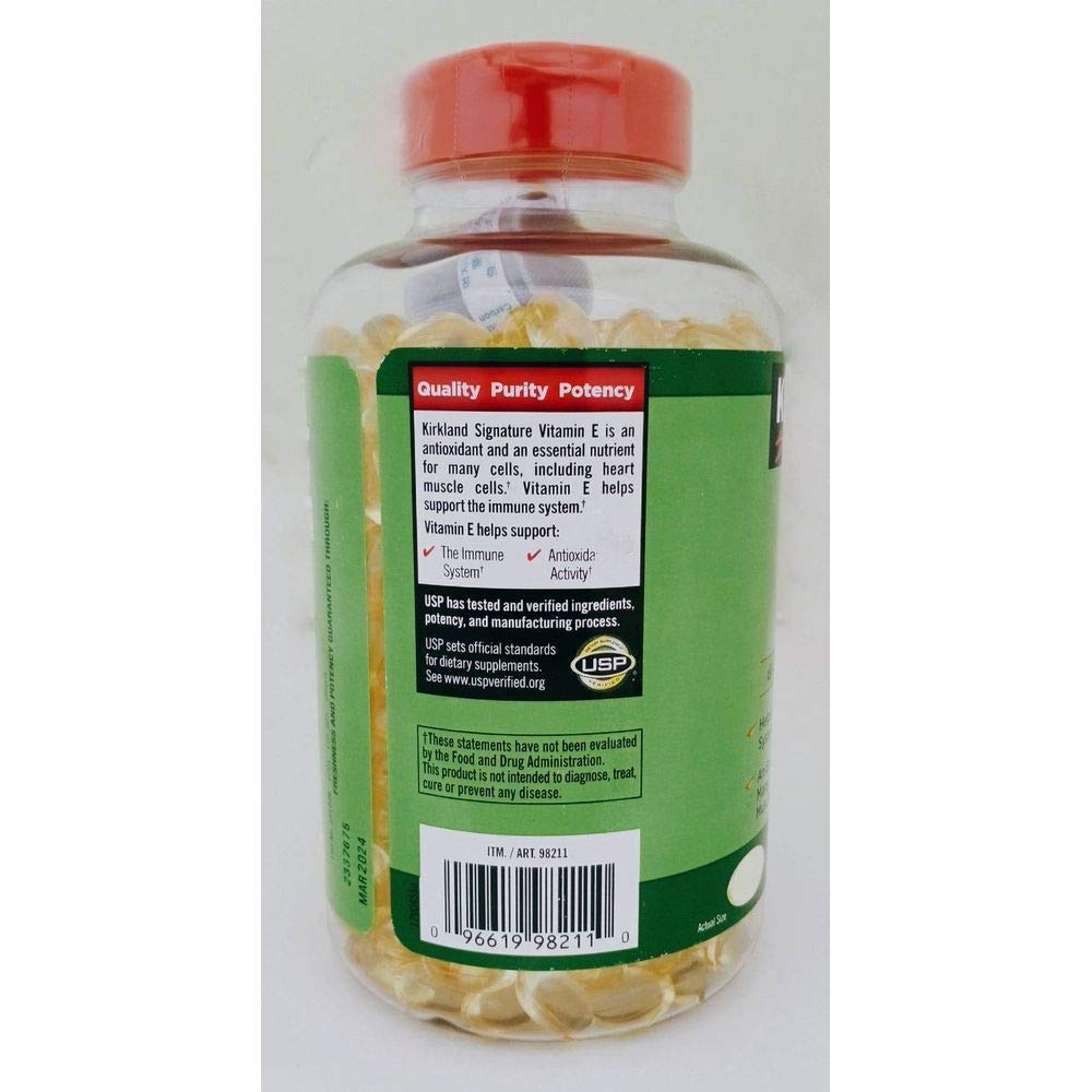 Kirkland Signature Vitamin E 400 I.U. 500 Softgels, Bottle, Yellow