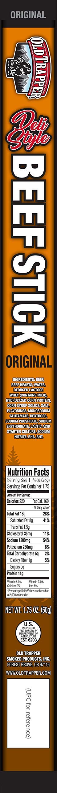 Old Trapper Original Wrapped Deli Style Sausage Sticks | Traditional Style Real Wood Smoked Beef Sticks | Healthy Protein-Packed Snacks | 1.75 Ounce (Pack of 26)