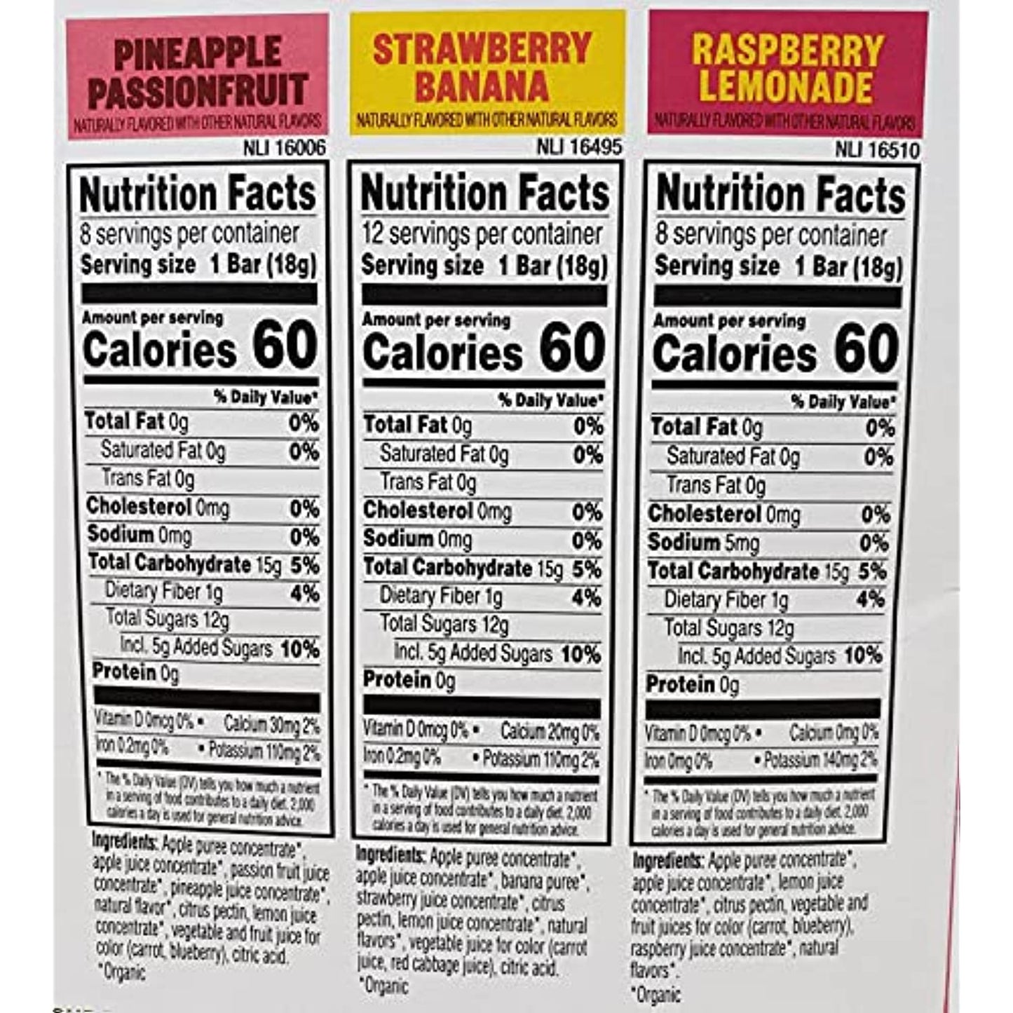 Pure Organic Layered Fruit Bars - Pineapple Passion Fruit, Strawberry Banana, and Raspberry Lemonade - 28 Fruit Bars Per Box - Choose a 56 Pack or 84 Pack (56)