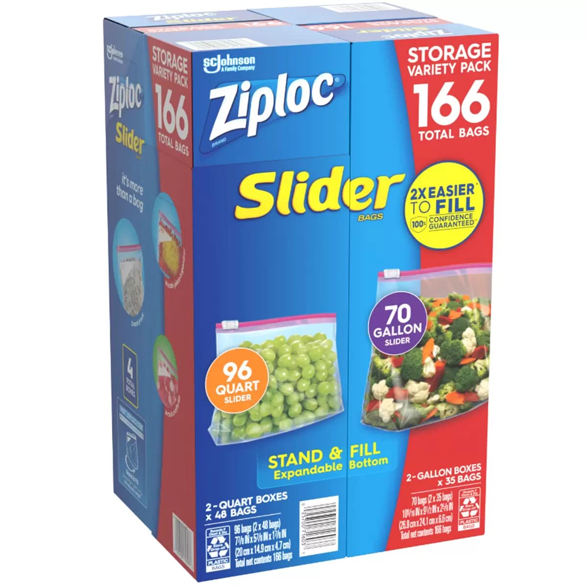 Ziploc Slider Storage Bags 166 Count Variety Pack: Quart (96 ct.), Gallon (70 ct.)