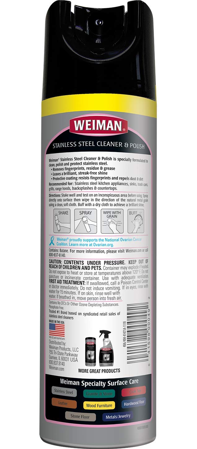 Weiman Stainless Steel Cleaner and Polish - 17 Ounce (6 Pack) - Protects Appliances from Fingerprints and Leaves a Streak-less Shine for Refrigerator Dishwasher Oven Grill