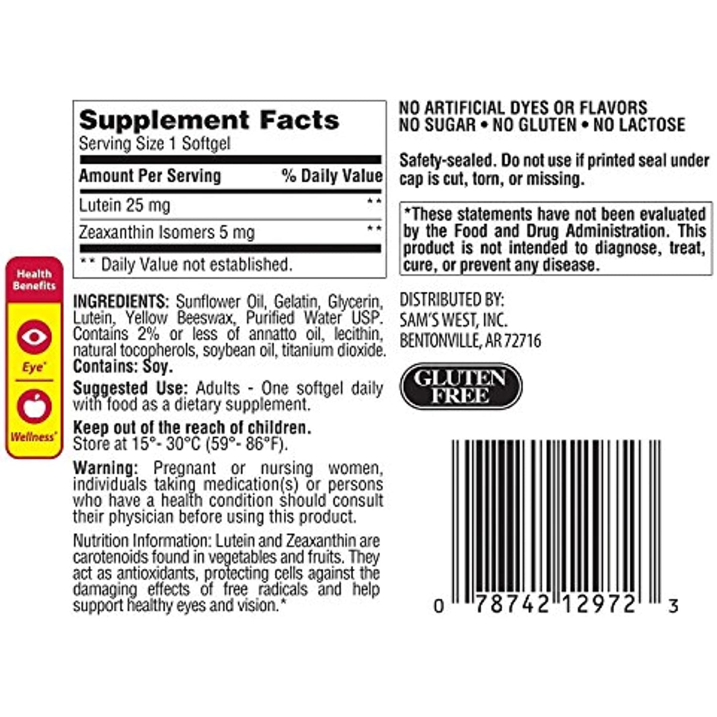 Member's Mark Lutein 25 mg and Zeaxanthin 5 mg, 150 Softgels