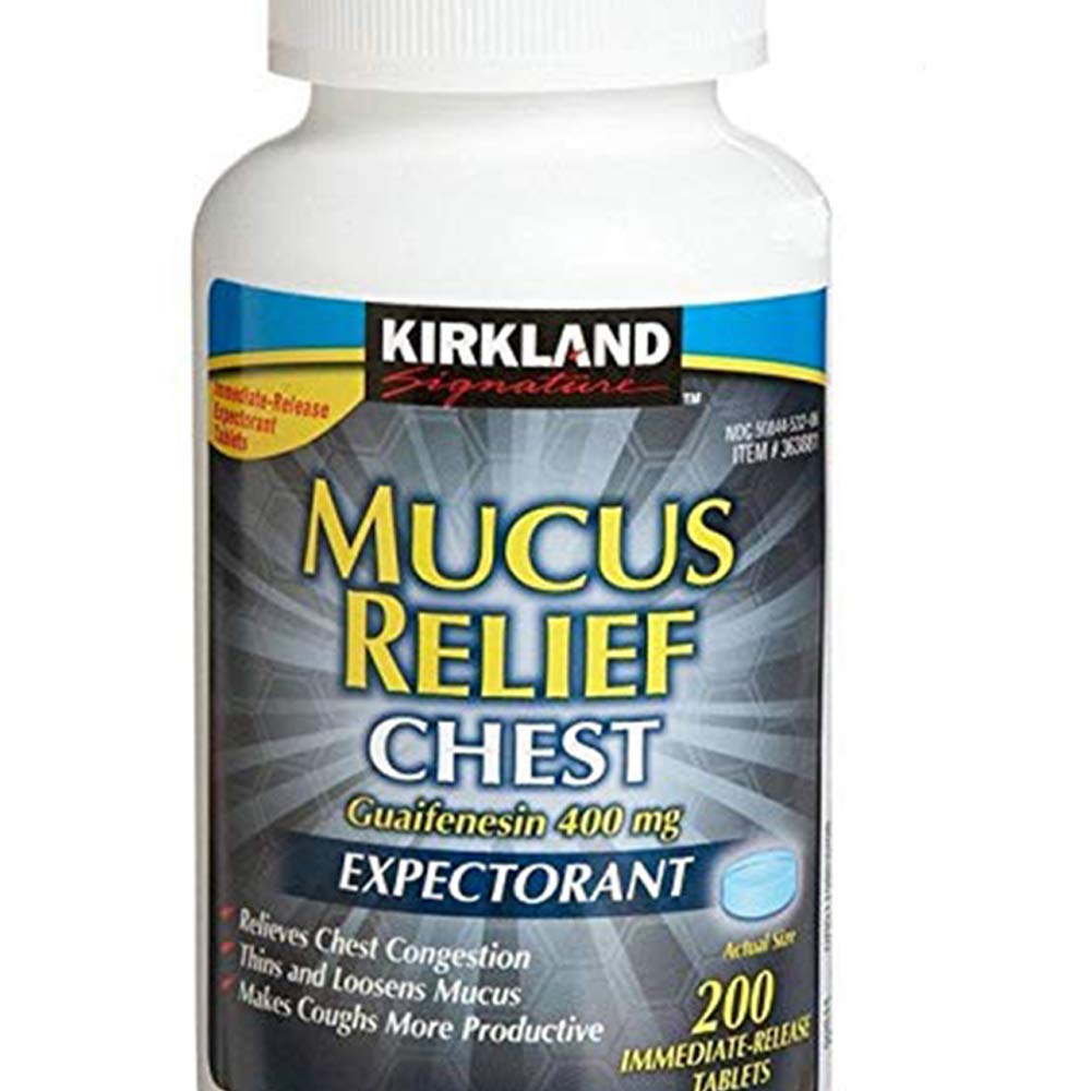 Kirkland Signature Mucus Relief Chest Guaifenesin 400 Mg Expectorant - 200 Tablets (Pack of 2, 400 Total)