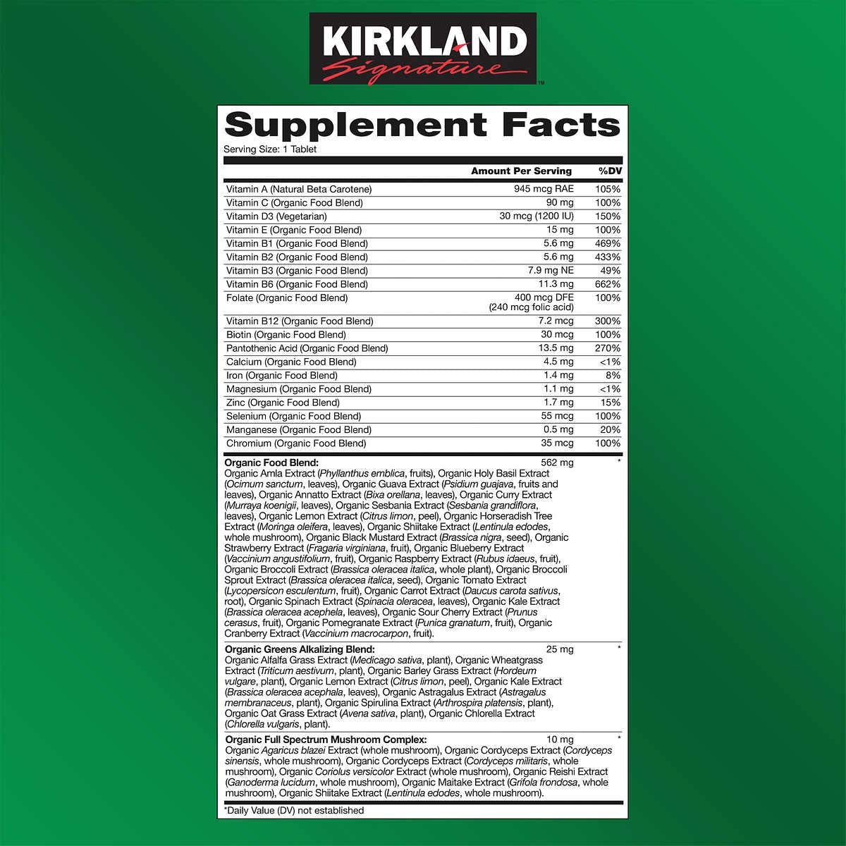 Kirkland Signature Expect More Organic Multivitamin, 80 Coated Tablets