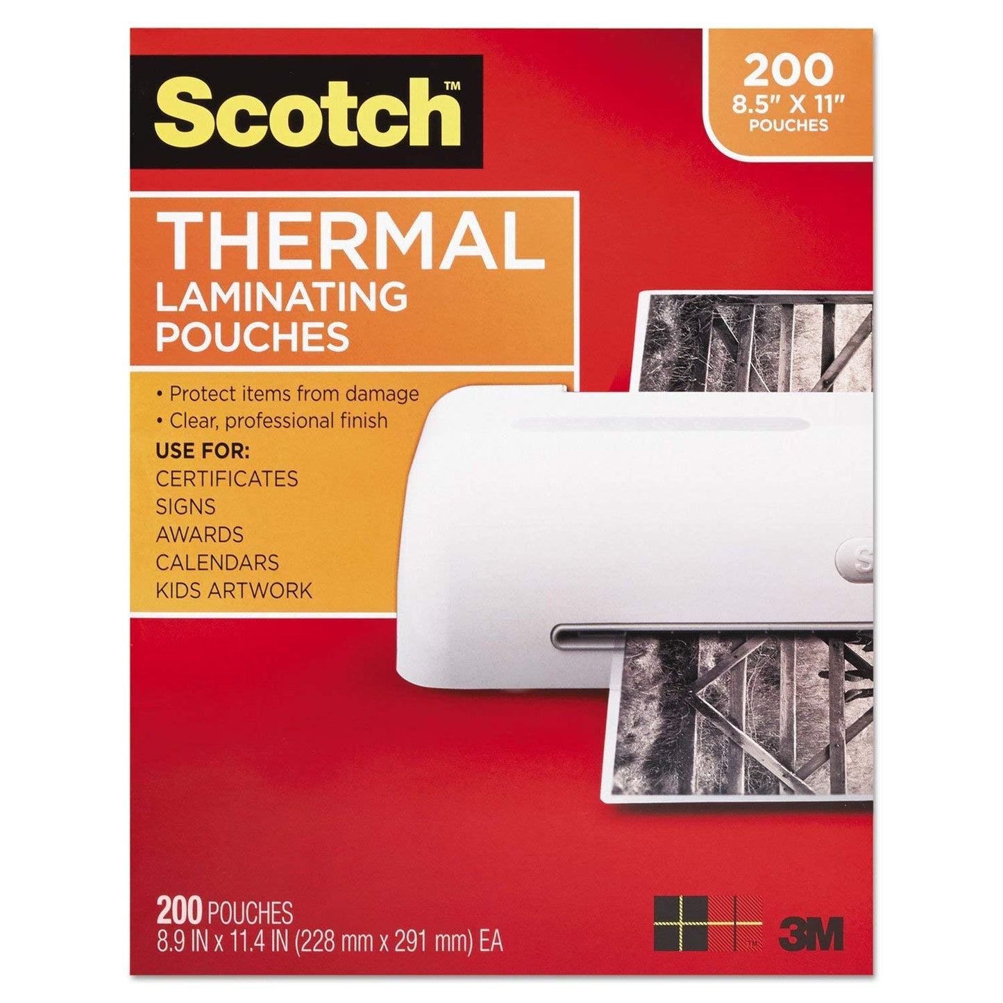 3M Scotch TP3854200 Letter Size Thermal Laminating Pouches, 3 mil, 11 2/5 x 8 9/10, 200 per Pack