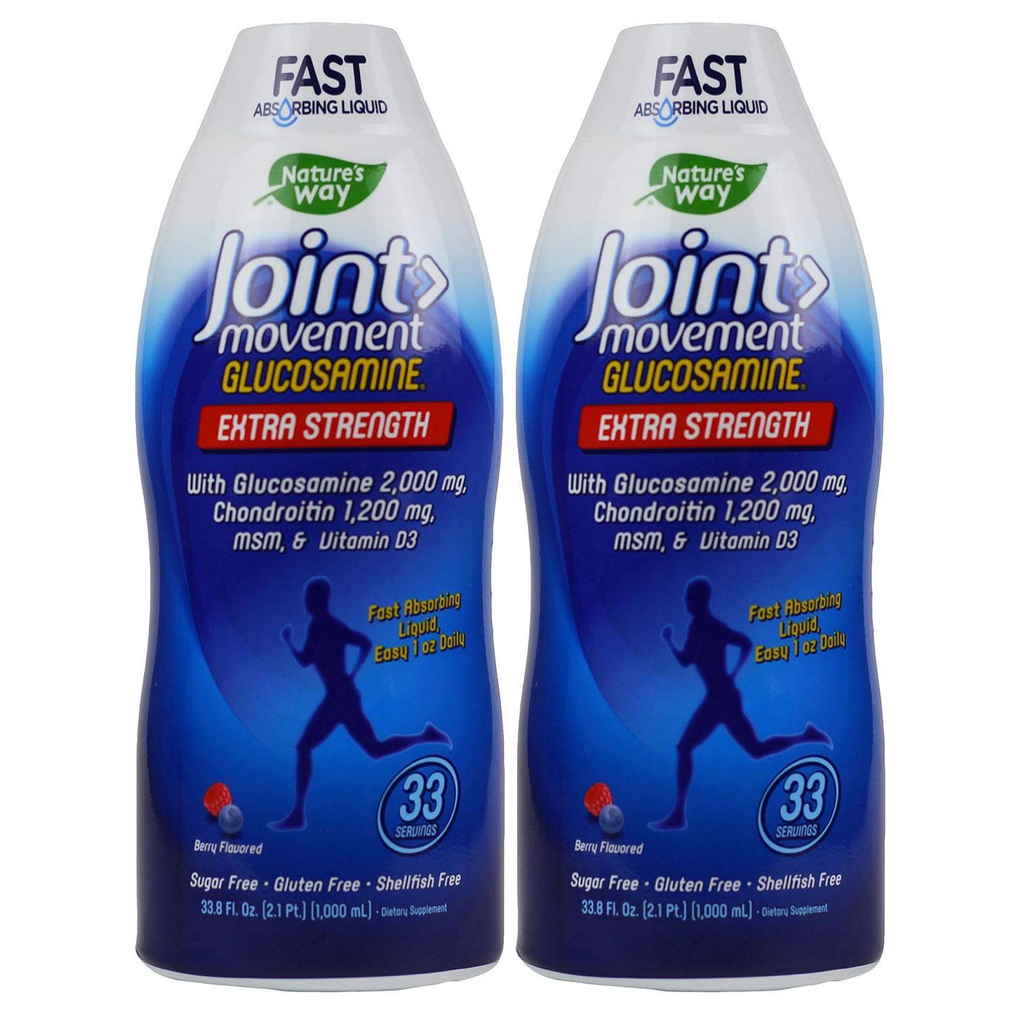 Glucosamine Chondroitin MSM - Natures Way Wellesse Joint Movement Liquid Dietary Joint Supplements Women Men - Hip Knee Back Arthritis Pain Relief with Hyaulic Acid Gluten - Move Free 33.8 oz (2)