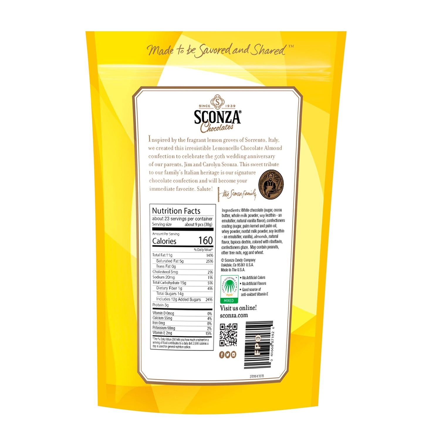 Sconza Lemoncello Lemon Cream & White Chocolate Almonds | Inspired by Italy's Lemon Groves | Made in the USA | Pack of 1 (24 Ounce)