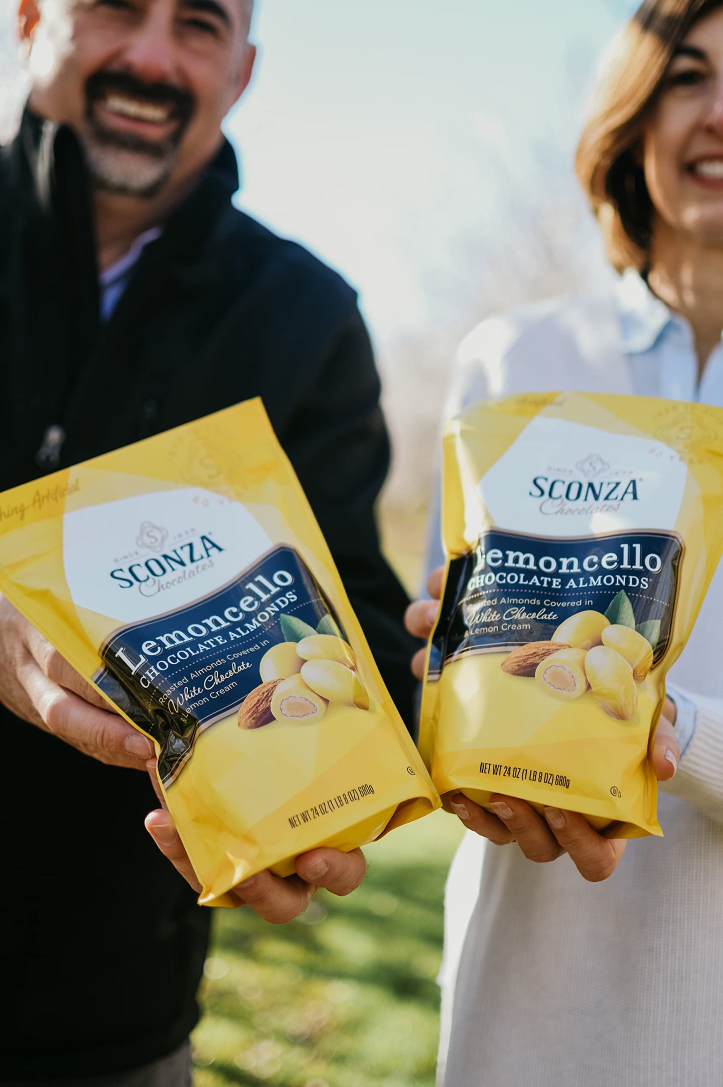 Sconza Lemoncello Lemon Cream & White Chocolate Almonds | Inspired by Italy's Lemon Groves | Made in the USA | Pack of 1 (24 Ounce)