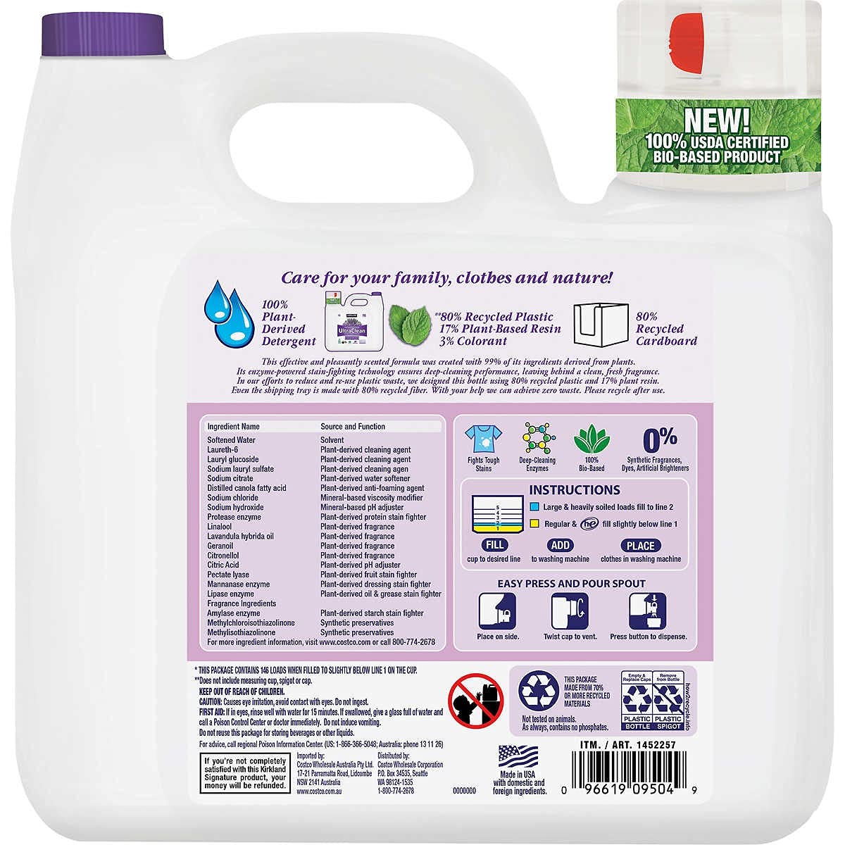 Kirkland Signature Ultra Clean HE Plant-Based Laundry Detergent, Lavender, 194Oz