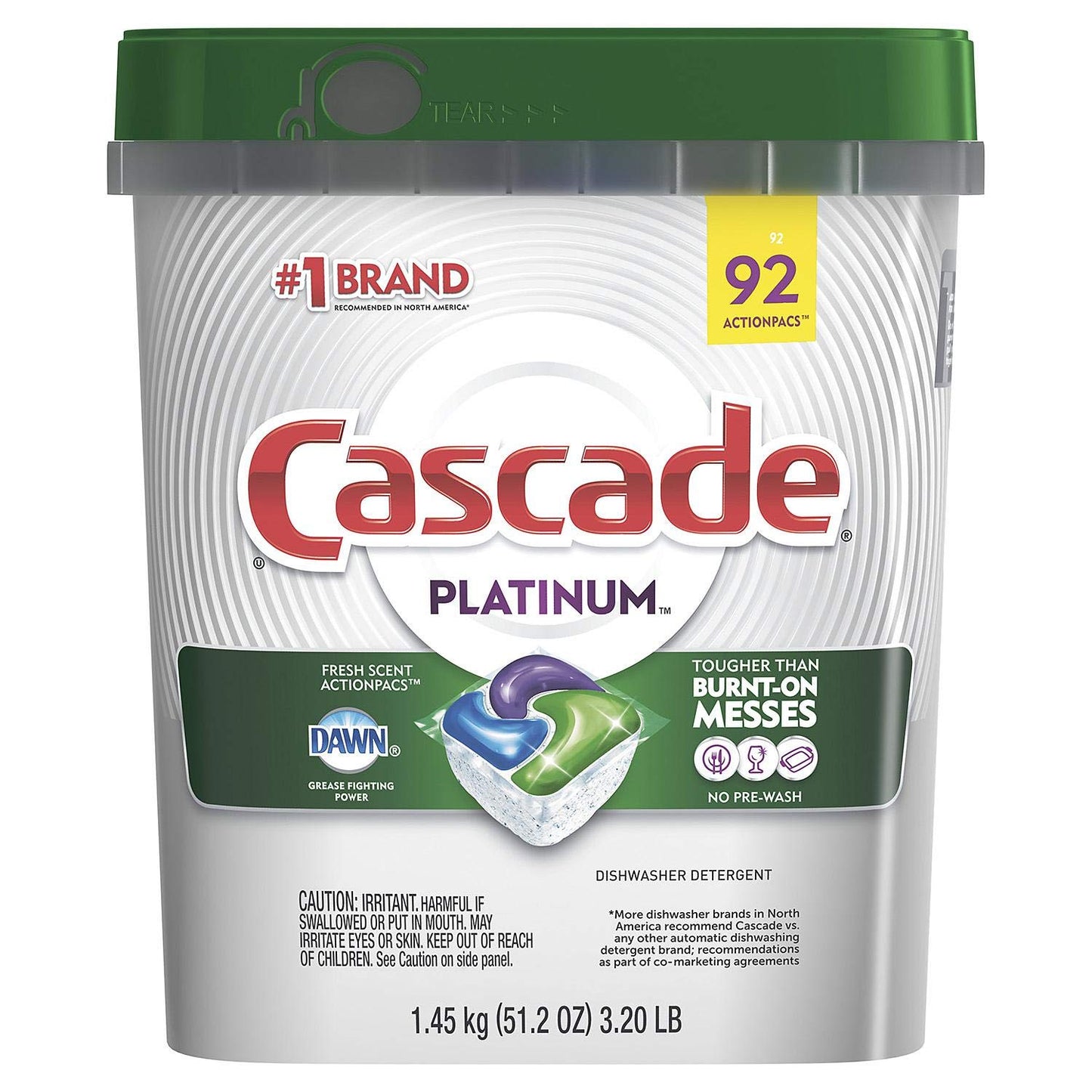 Cascade Platinum Dishwasher Detergent, 16x Strength With Dawn Grease Fighting Power, Fresh Scent (92 Count)