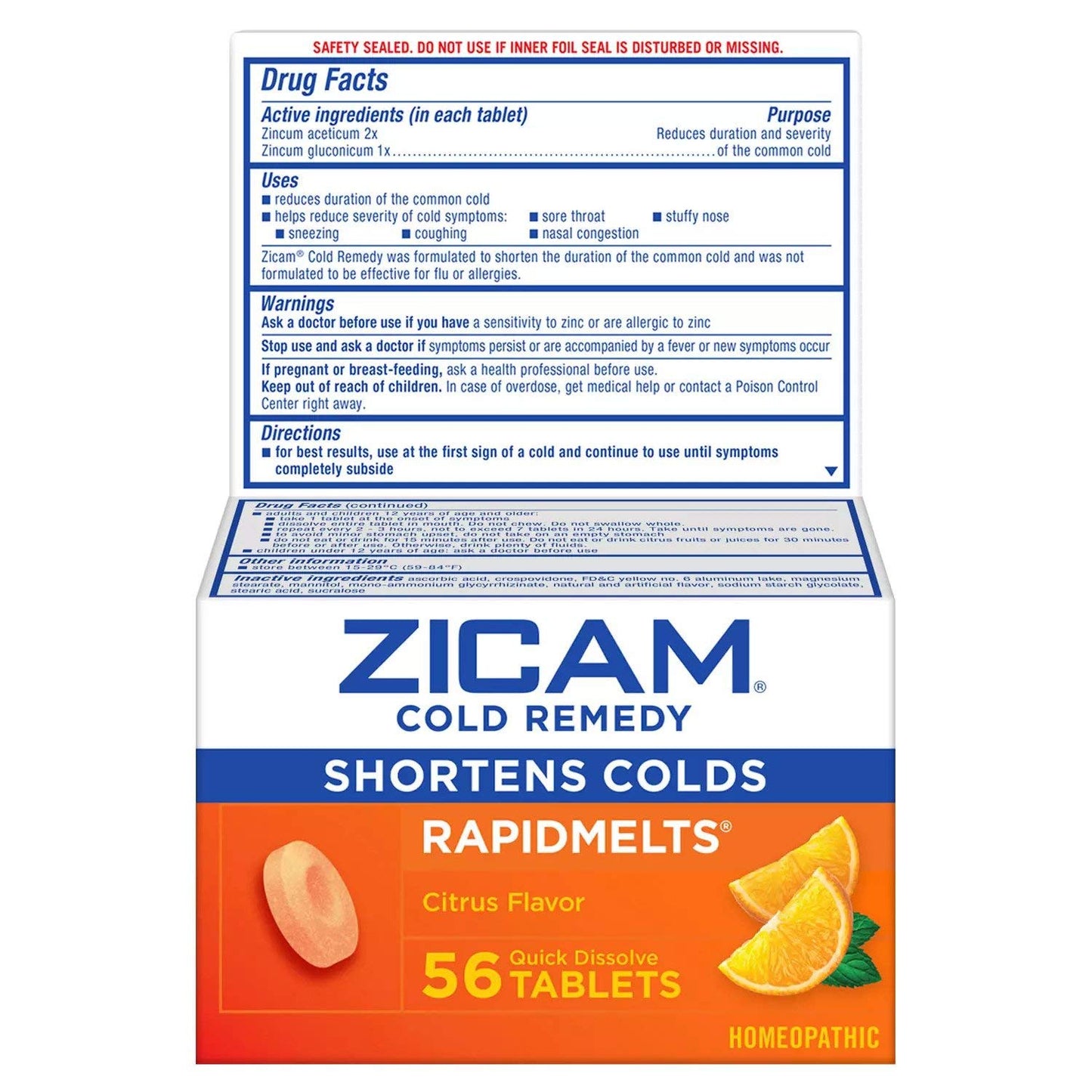 Zicam Zinc Cold Remedy RapidMelts Quick-Dissolve Tablets Citrus Flavor 56ct