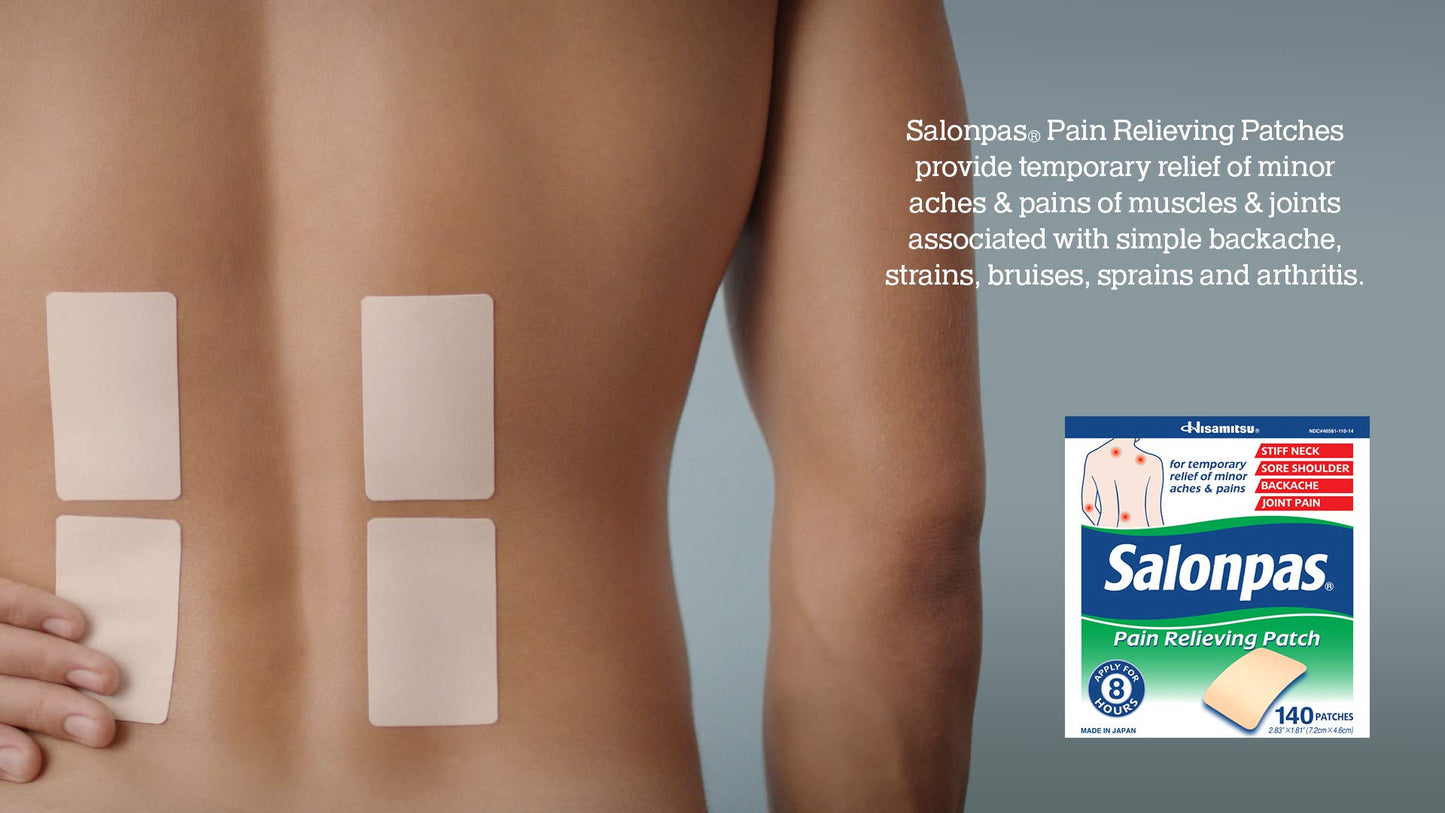 Salonpas Pain Relieving Patches, Pain Relieving Patch for Back Pain, Neck Pain, Shoulder Pain, Knee Pain, Muscle Soreness & Pain, Joint Pain, Up to 8 Hours of Pain Relief, 140 Count