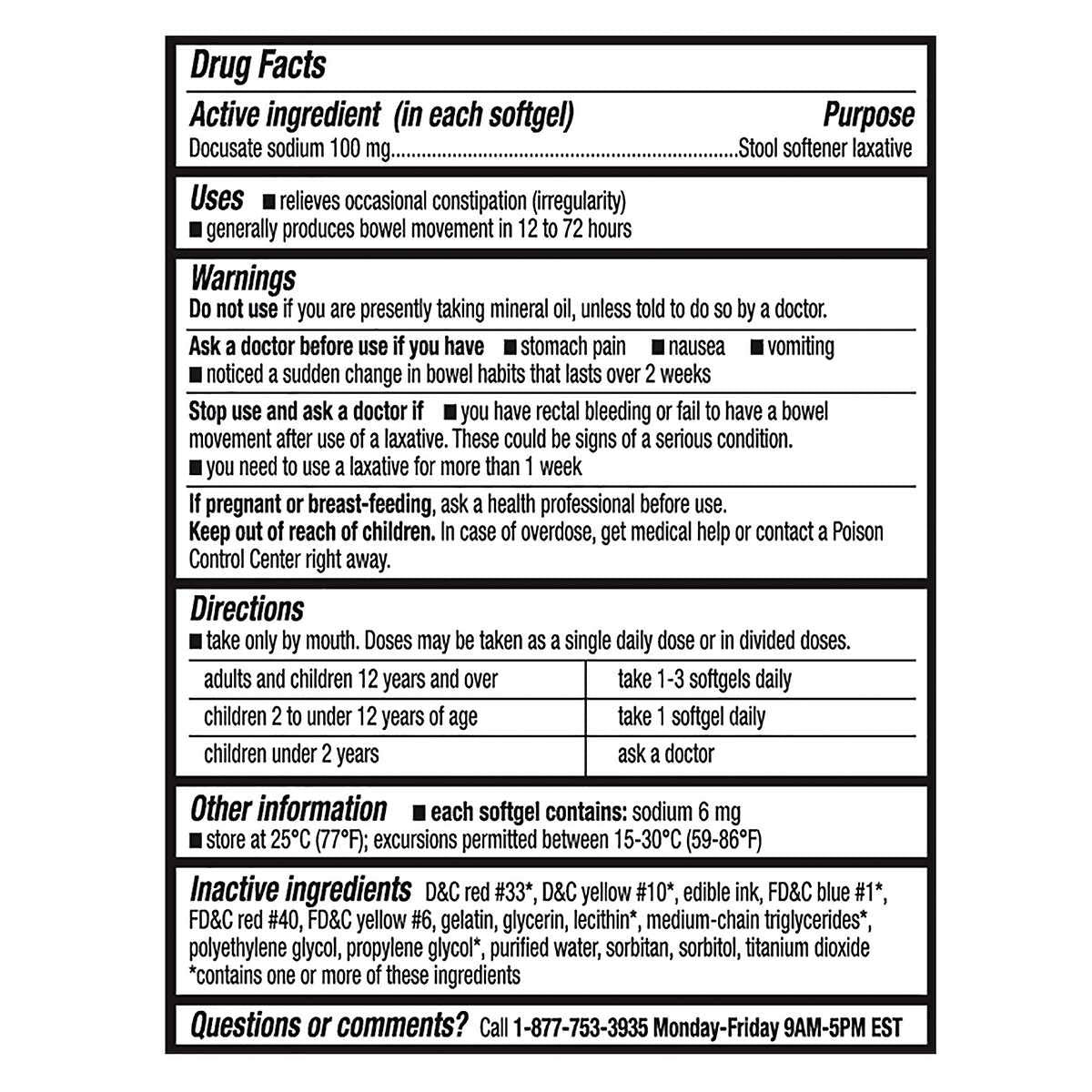 Kirkland Signature Stool Softener Docusate Sodium 100 Mg, 800 Softgels/2Bottle