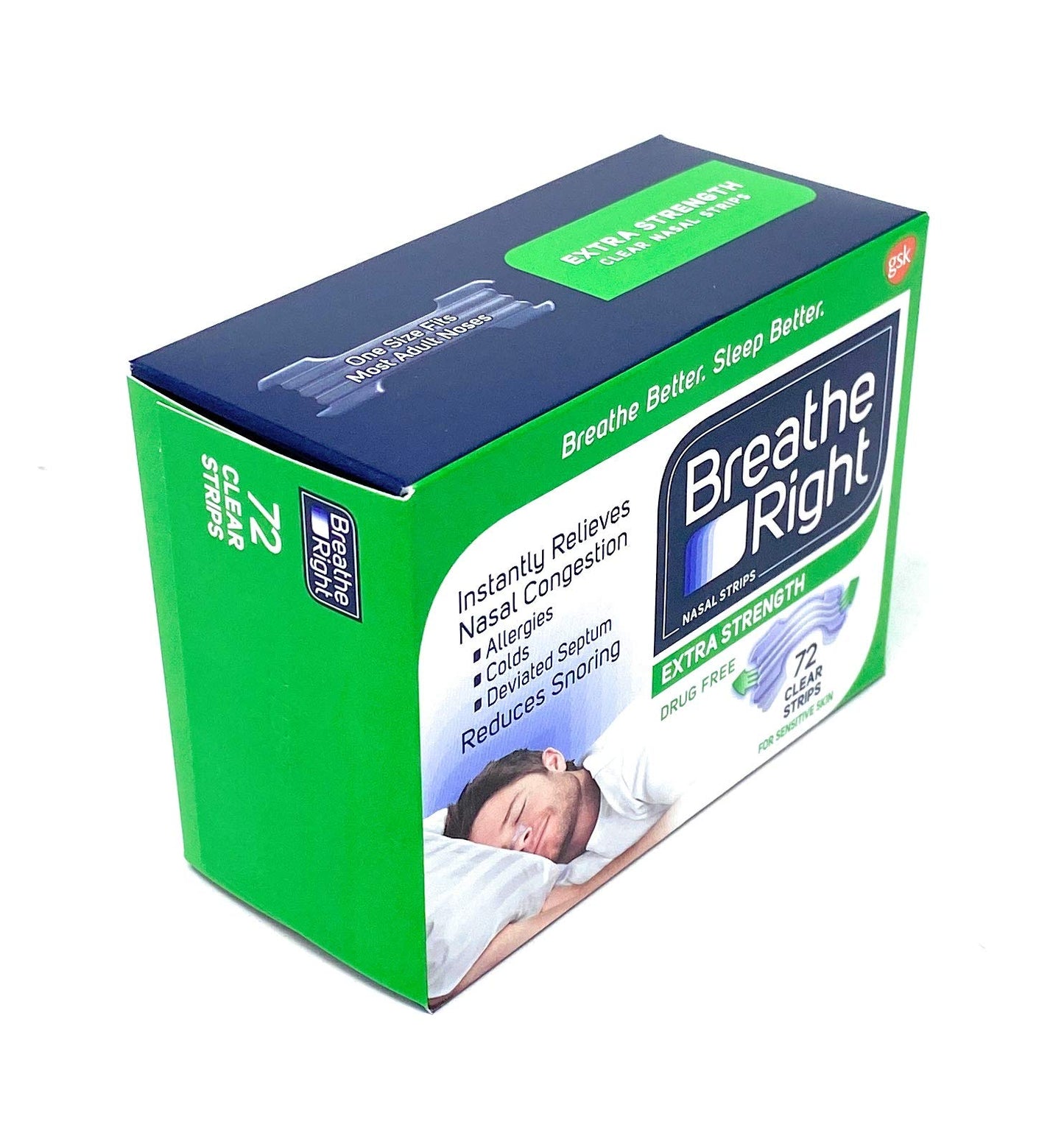 Breathe Right Nasal Strips, Extra Clear for Sensitive Skin, 72 Clear Strips