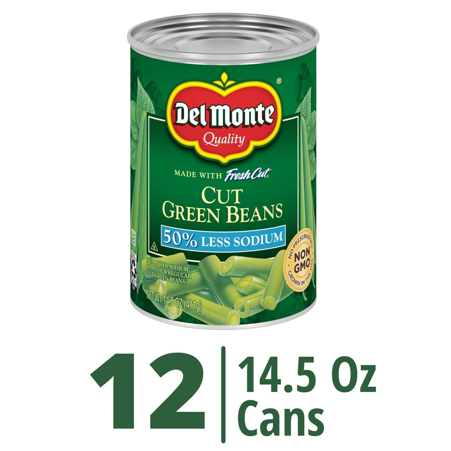 Del Monte Canned Fresh Cut Blue Lake Low Sodium Cut Green Beans, 14.5-Ounce (Pack of 12)