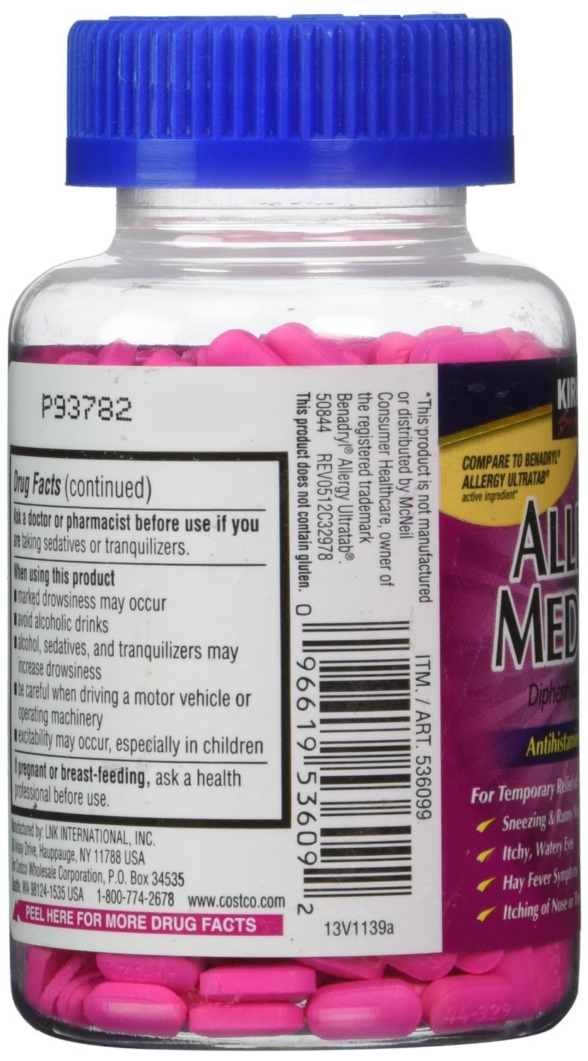 Diphenhydramine HCI 25 Mg - Kirkland Brand - Allergy Medicine and AntihistamineCompare to Active Ingredient of Benadryl� Allergy Generic - 600 Count , Pack of 3