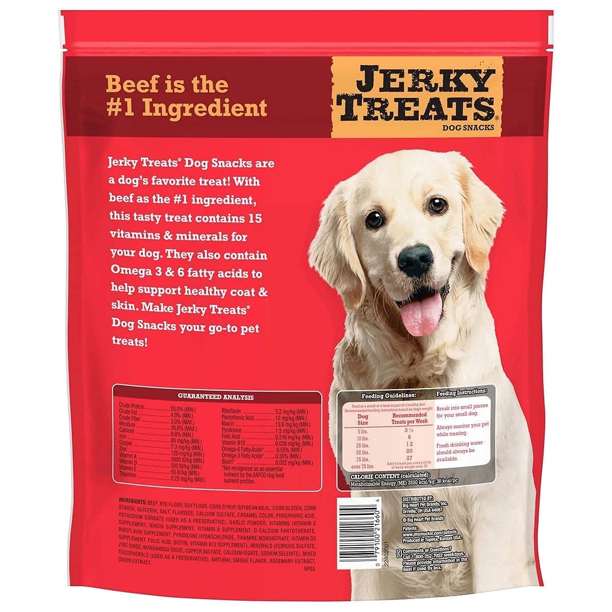 Jerky Treats Tender Beef Strips Dog Snacks 15 Vitamin& Mineral& Omega 3 Made in USA, 60 oz, New Packaging (1 Pack)