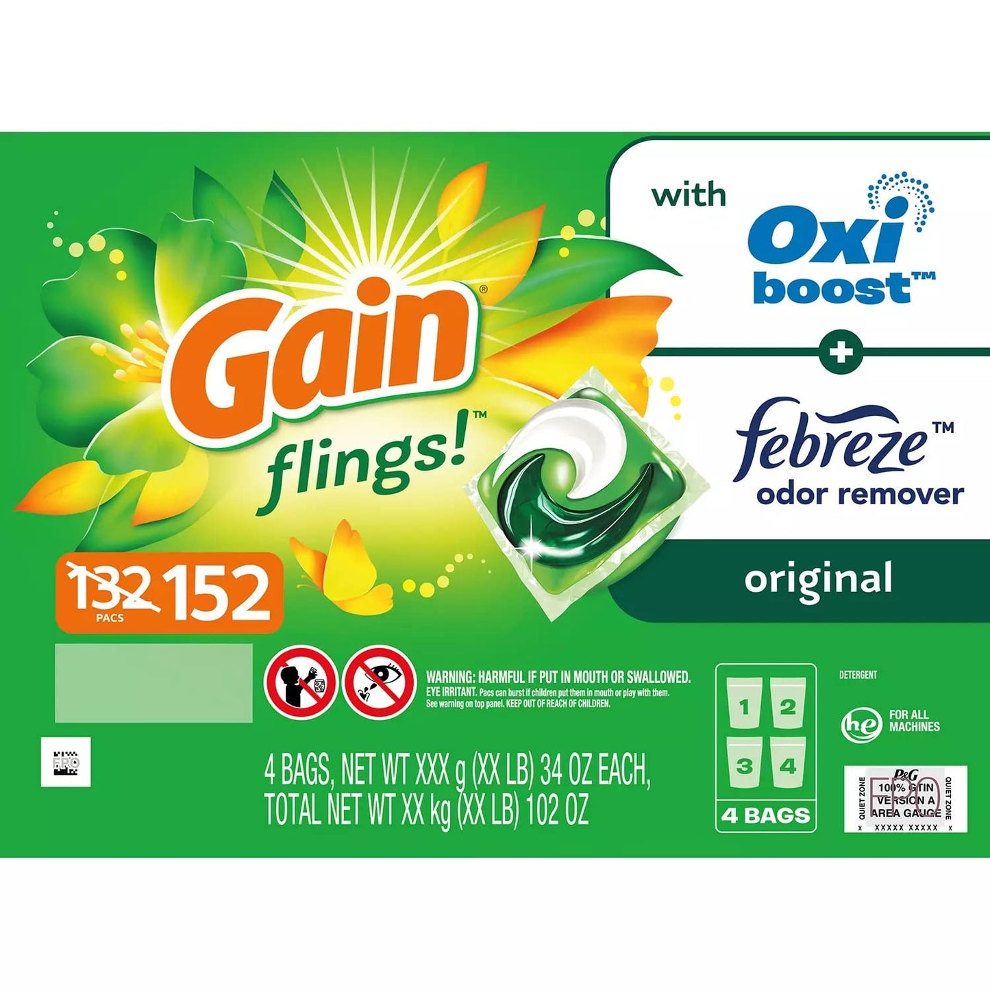 Gain Flings! Liquid Laundry Detergent Pacs (152 ct.) (Blissful Breeze Scent)