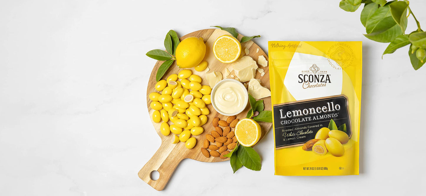 Sconza Lemoncello Lemon Cream & White Chocolate Almonds | Inspired by Italy's Lemon Groves | Made in the USA | Pack of 1 (24 Ounce)
