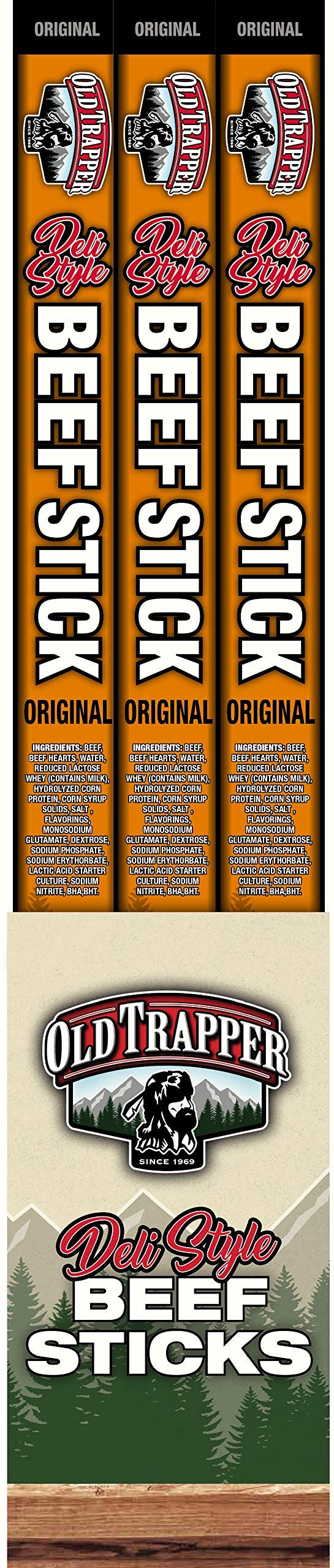 Old Trapper Original Wrapped Deli Style Sausage Sticks | Traditional Style Real Wood Smoked Beef Sticks | Healthy Protein-Packed Snacks | 1.75 Ounce (Pack of 26)