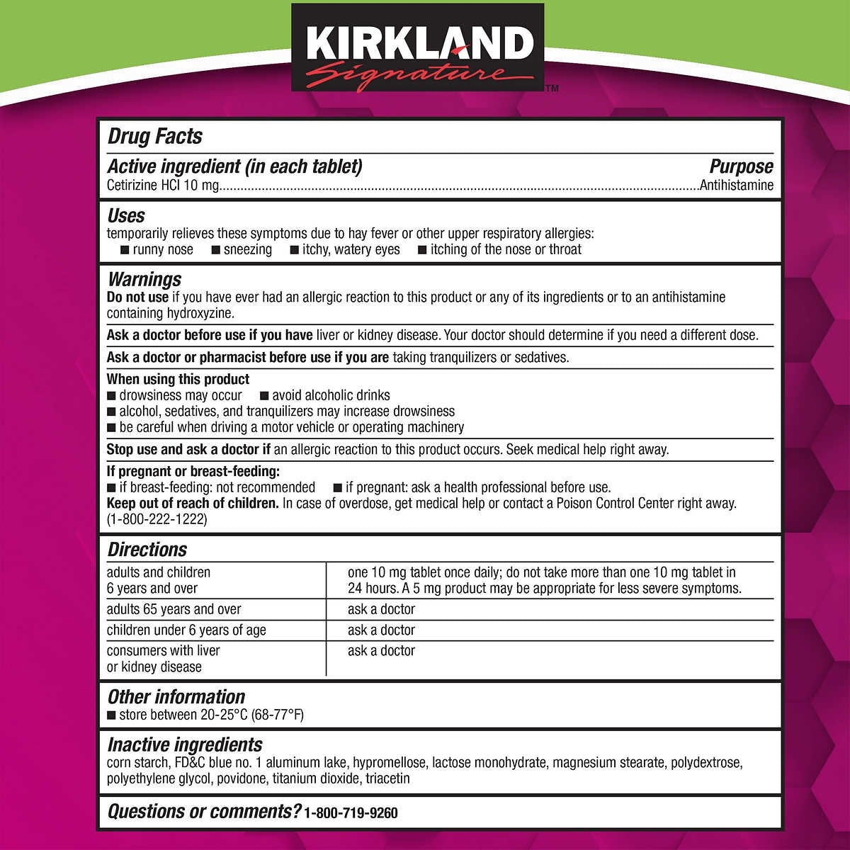 Kirkland Signature (Compare to Zyrtec) AllerTec Tablets, 10 mg, 1 Pack, 365