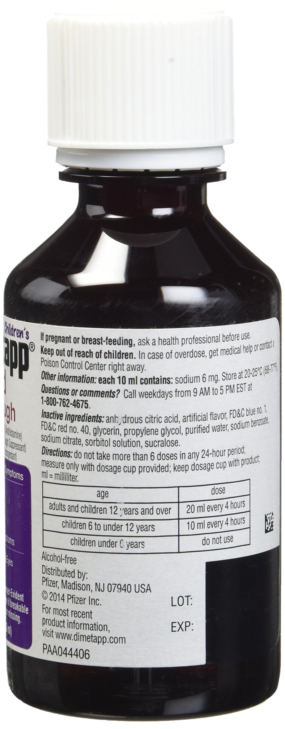 Dimetapp DM Elixir Cold & Cough Relief Syrup With Grape Taste for Childrens - 4 Oz