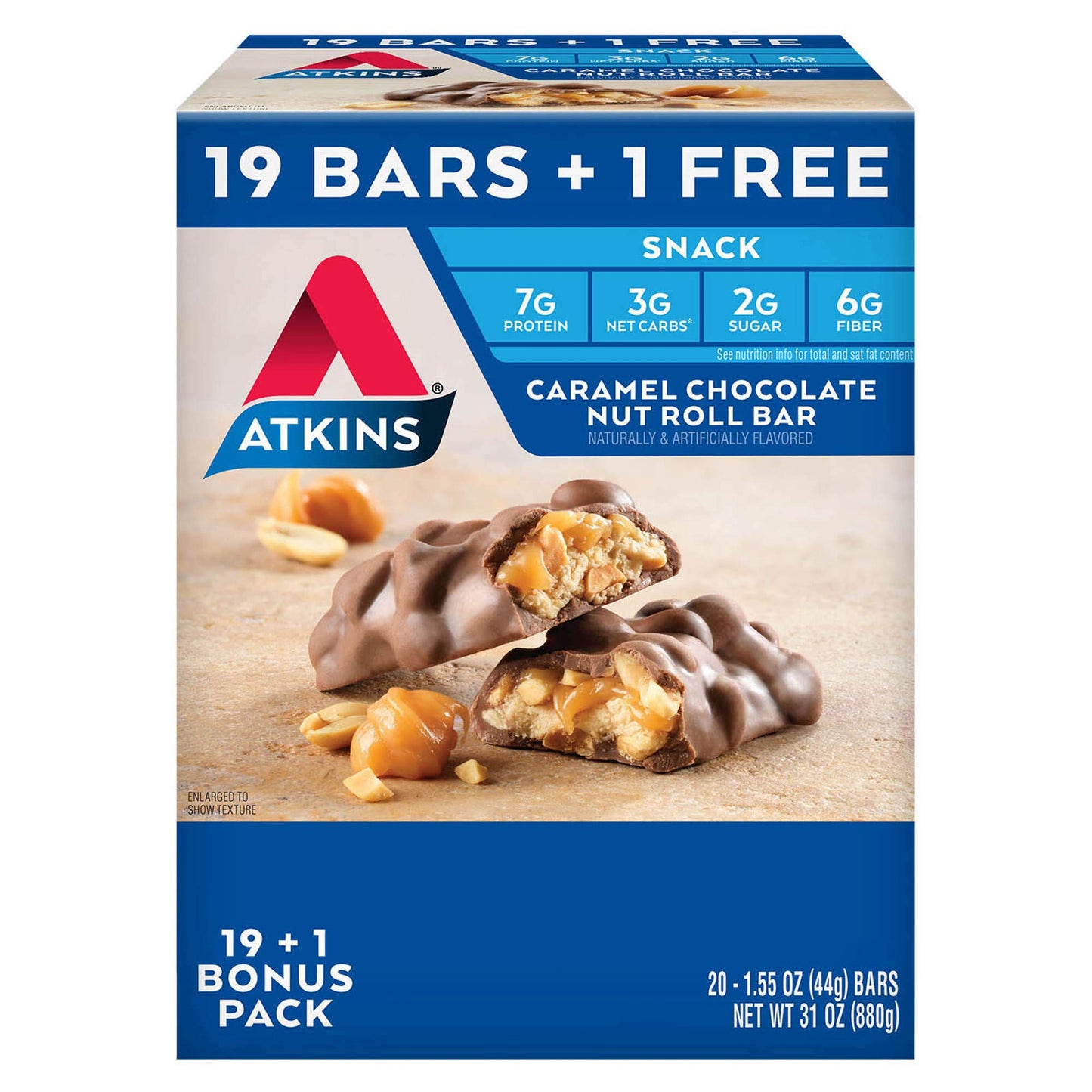 Atkins Snack bar, Caramel Chocolate Nut Roll, Keto Friendly (20 ct.), 31 Ounce