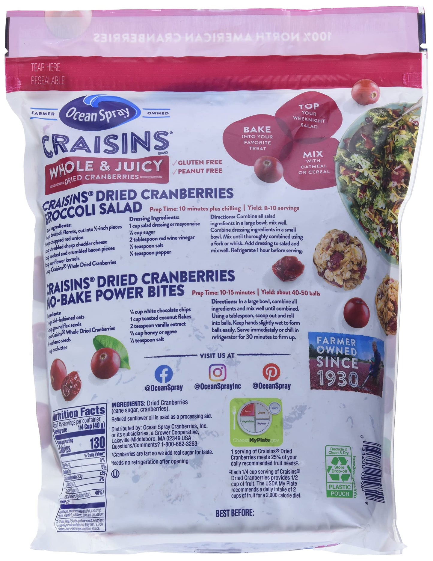 Ocean Spray Whole Craisins Dried Cranberries 64 Oz
